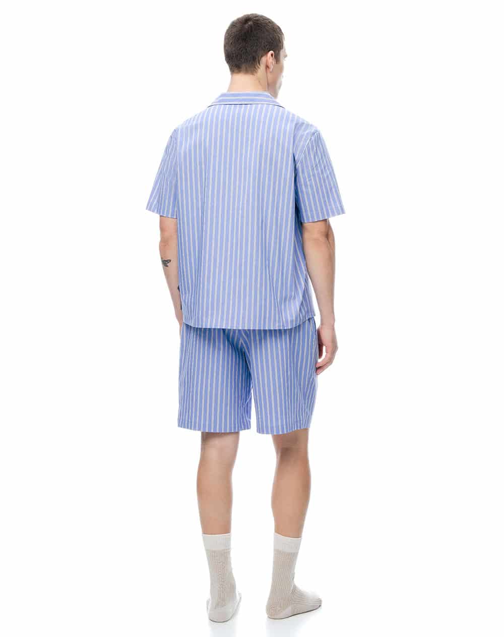 Camisa + bermuda de pijama algodón azul con rayas hombre - miniatura 2