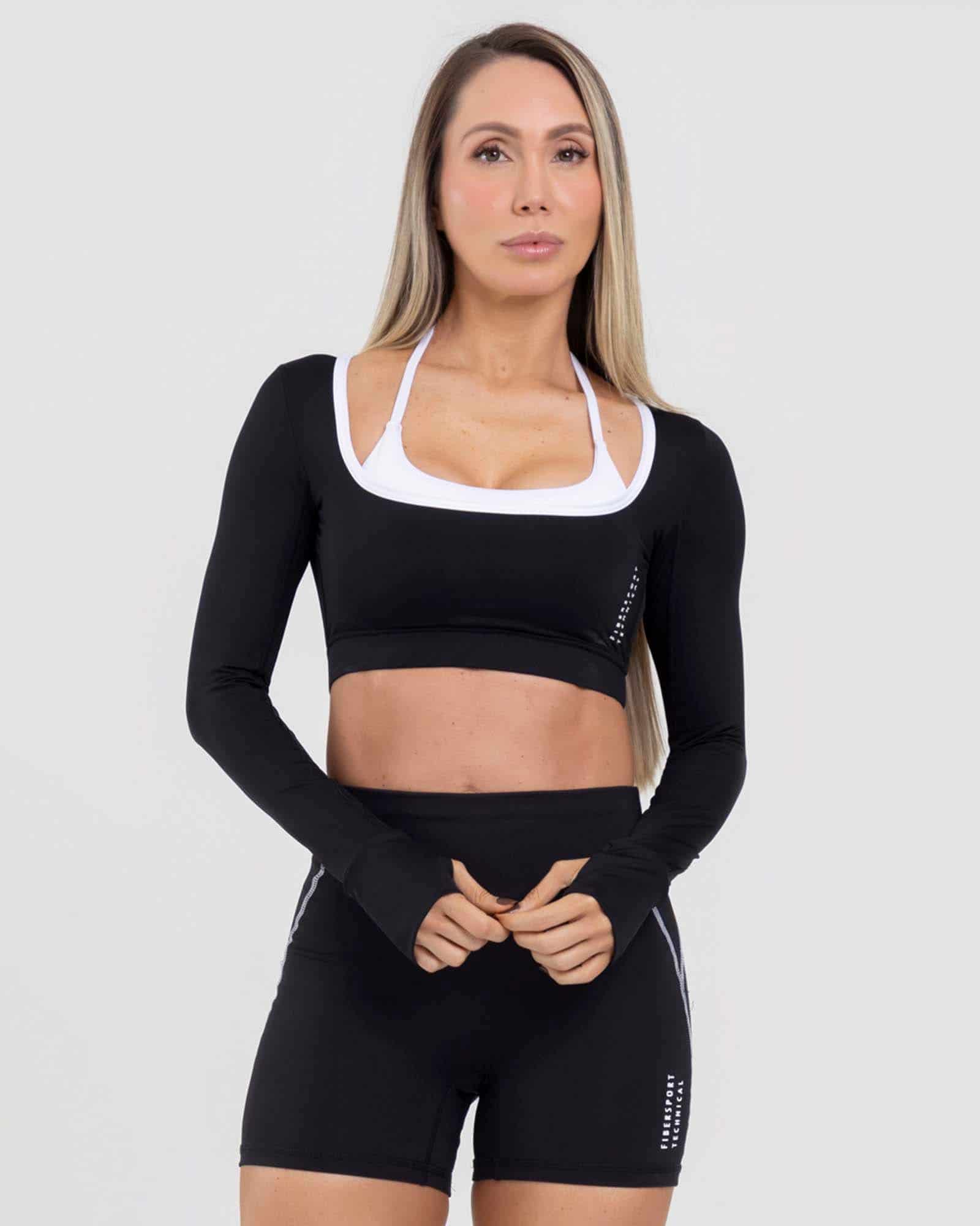 Top manga larga halter edge negro move FIBER - miniatura 1