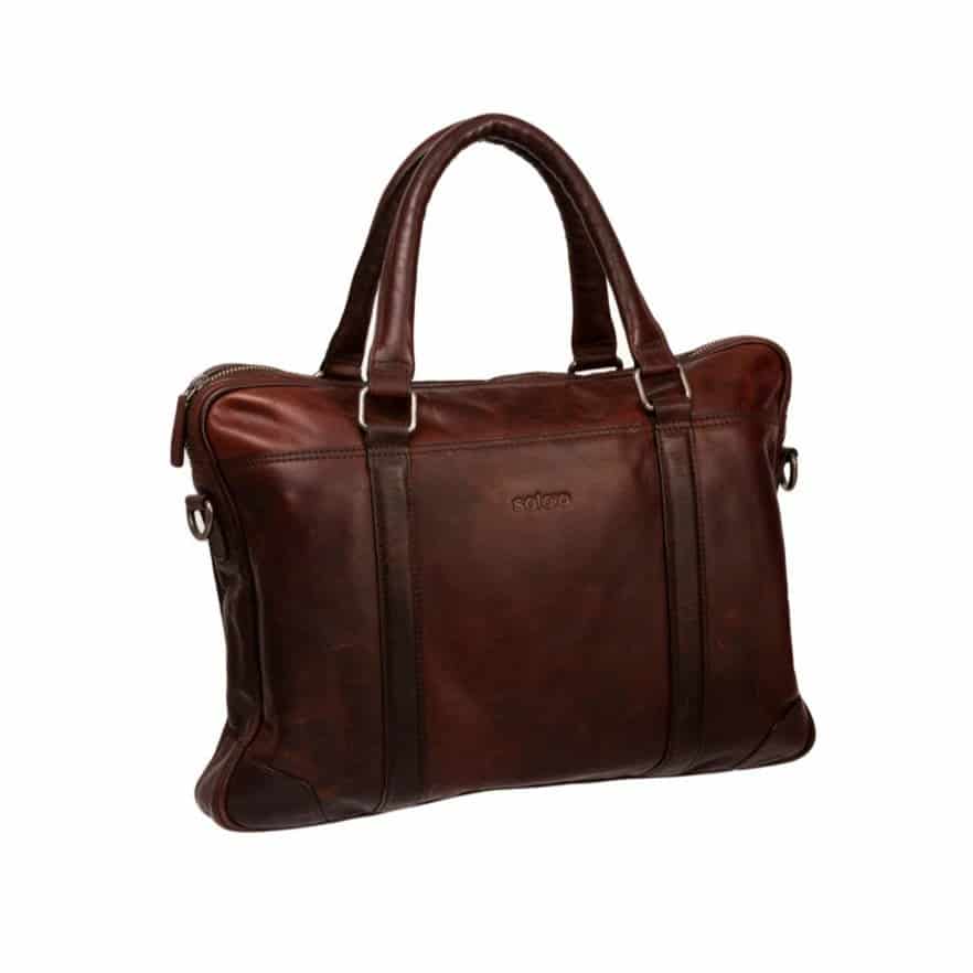 Men's bronw leather briefcase - miniatura 1