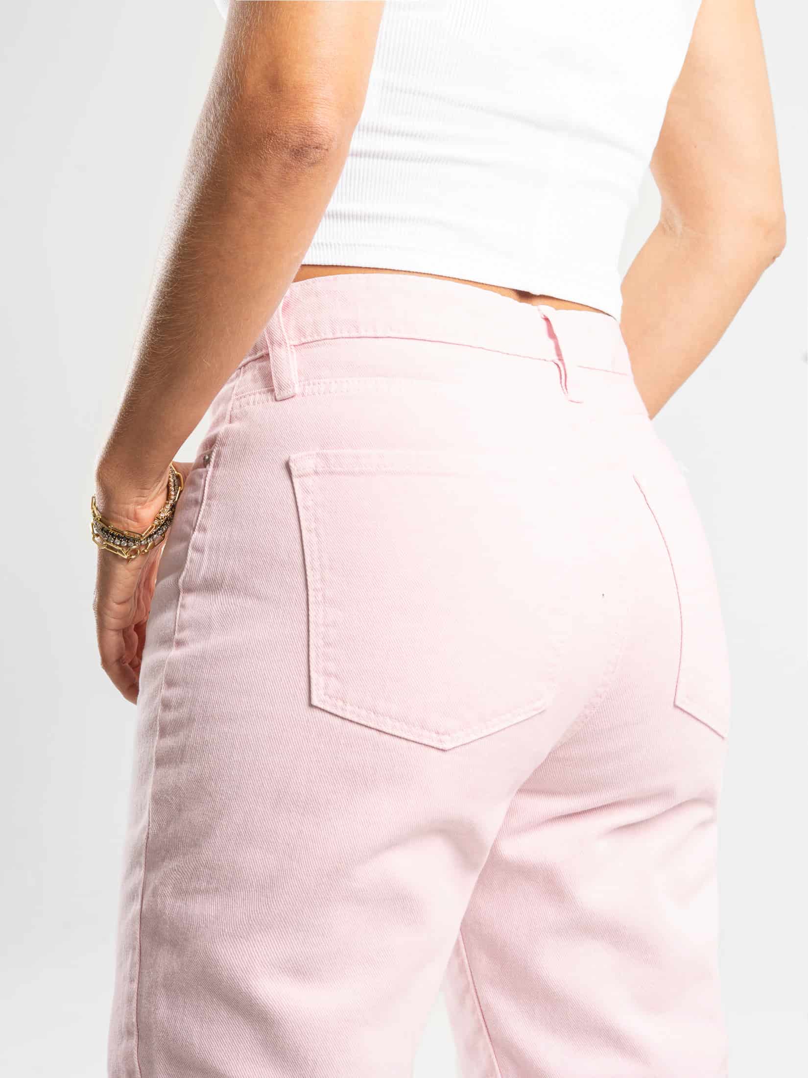 Ref: 0620402 Pantalón Mom fit, slim cropped, rígido, tiro alto, tono rosa - miniatura 3