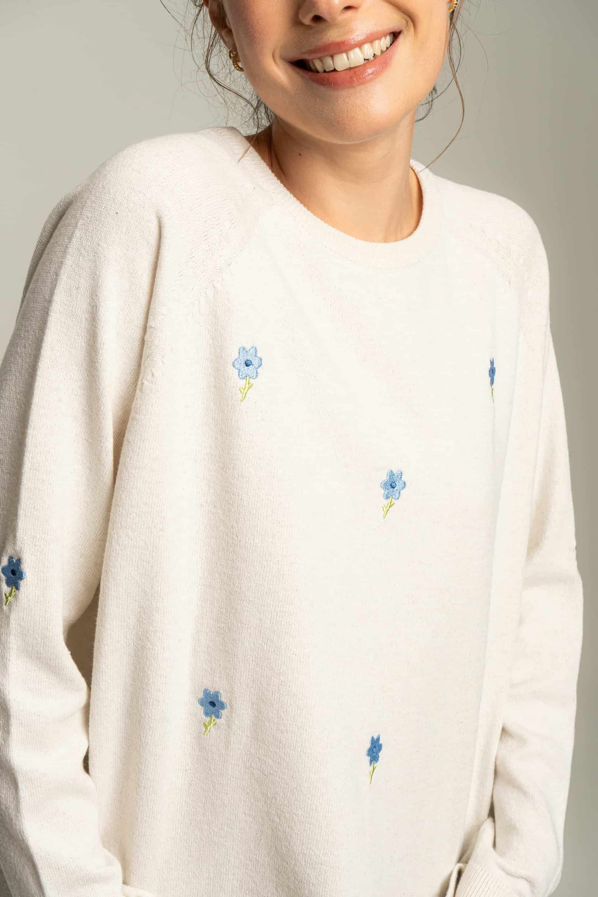 Sweater flores bordadas - crudo - miniatura 1