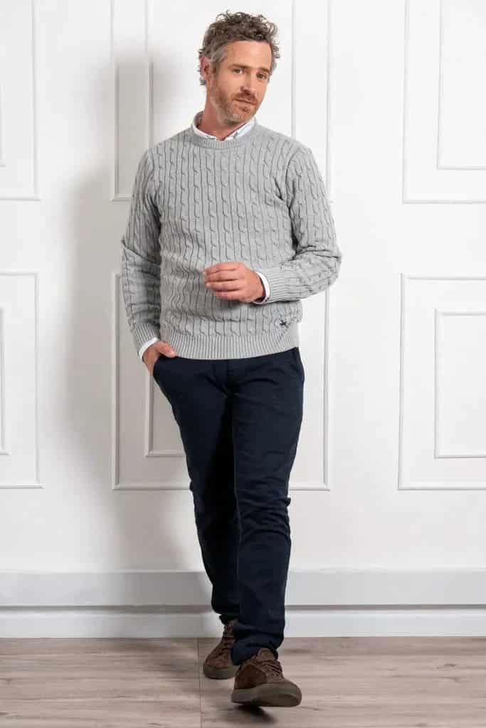 Suéter trenzado cuello redondo Hombre Gris - miniatura 2