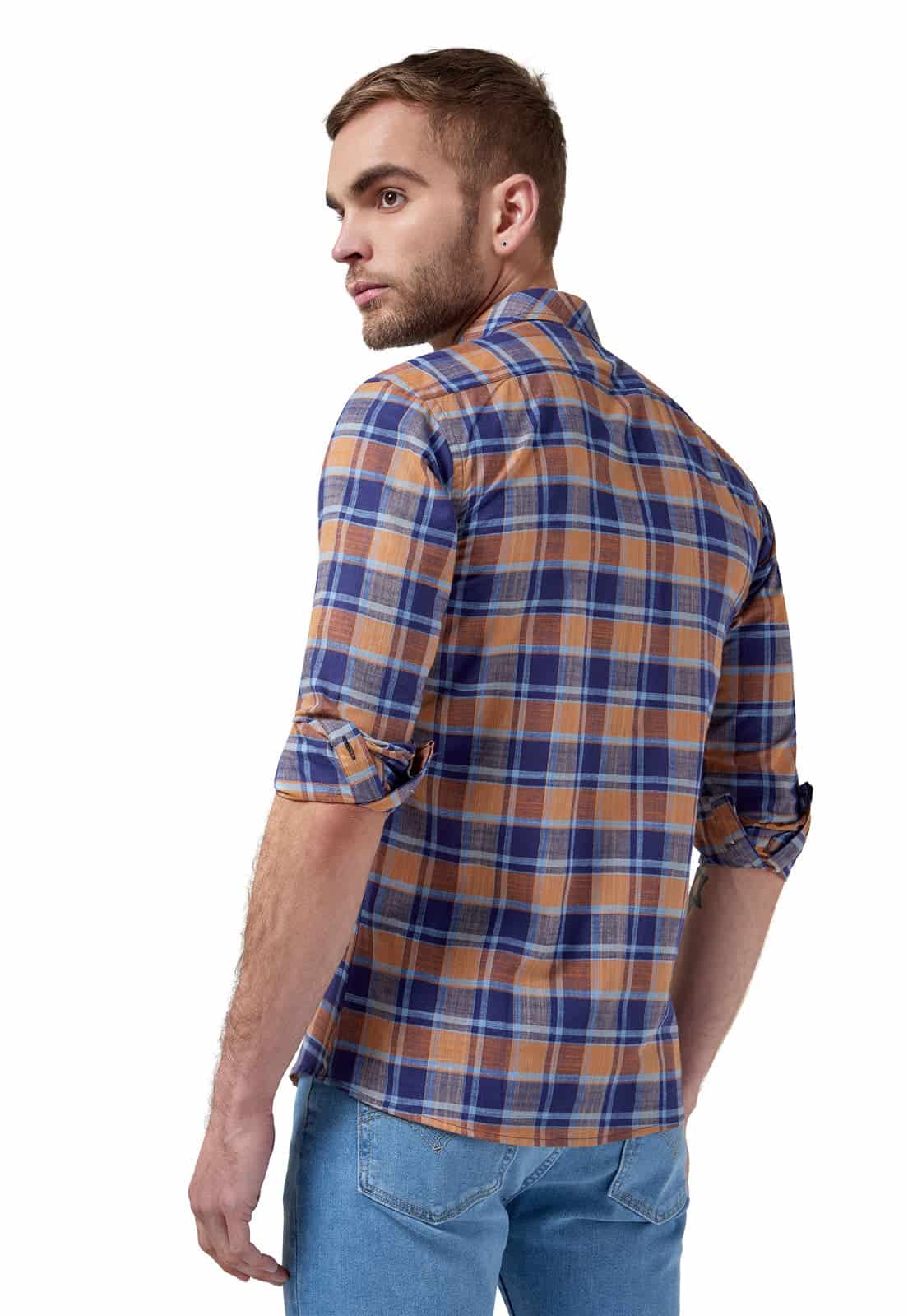 Camisa leñadora a cuadros azules y amarillos - miniatura 2