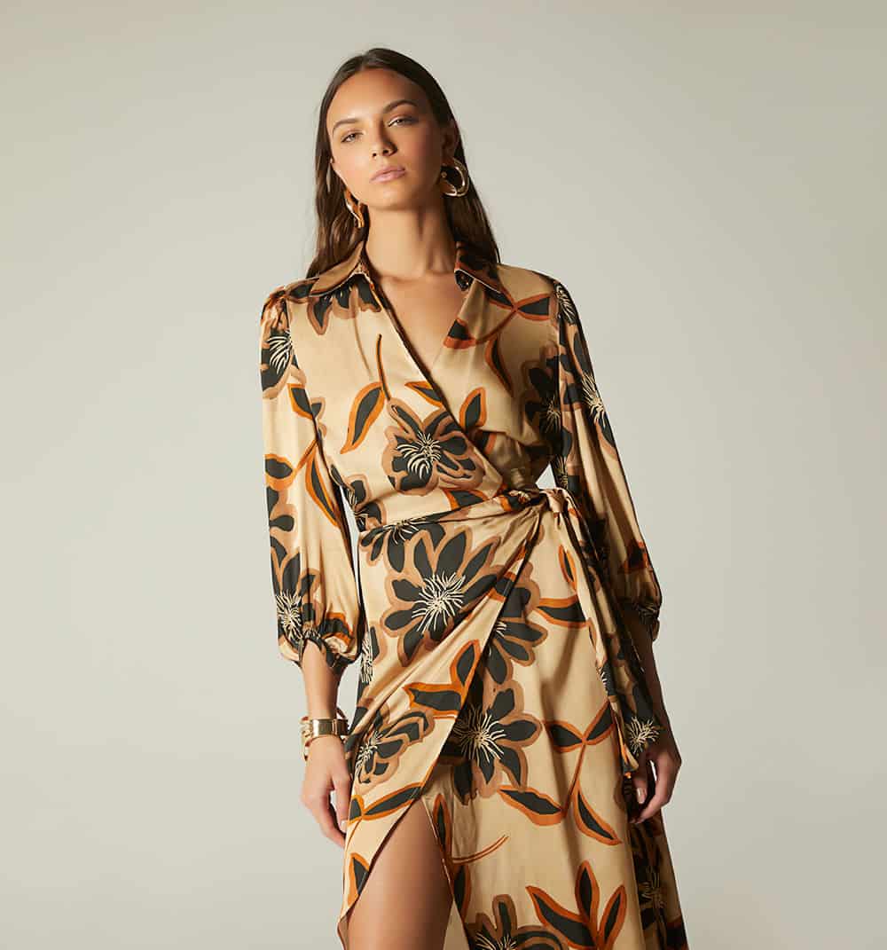 Vestido midi envolvente manga 3/4 - miniatura 2