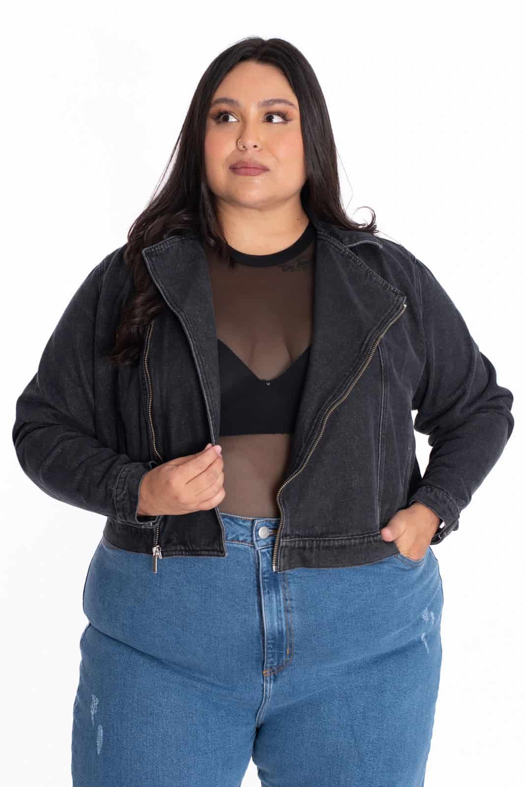 Chaqueta Biker Denim Negro - miniatura 6
