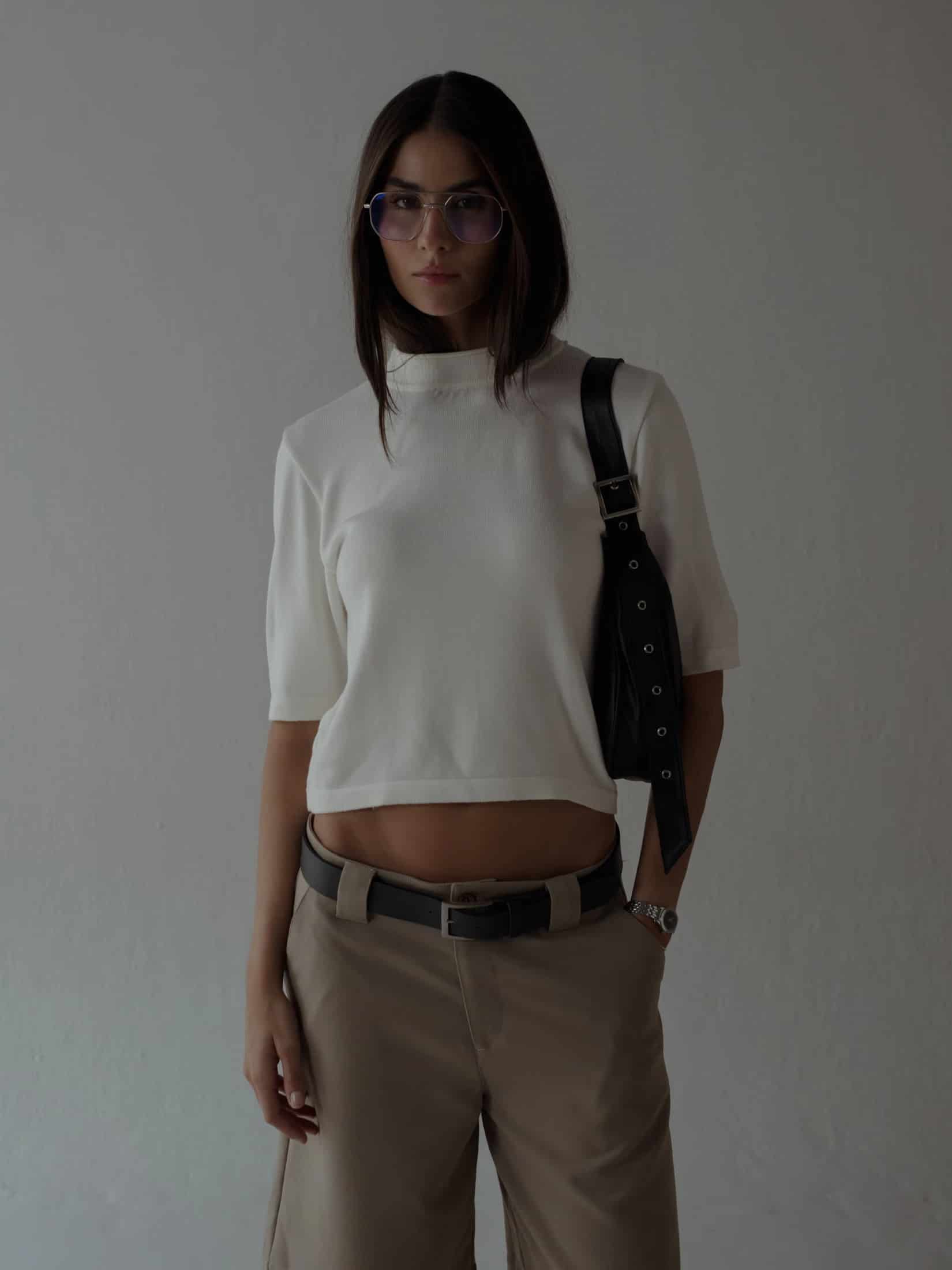 TALL COLLAR KNIT T-SHIRT - VANILLA - miniatura 1