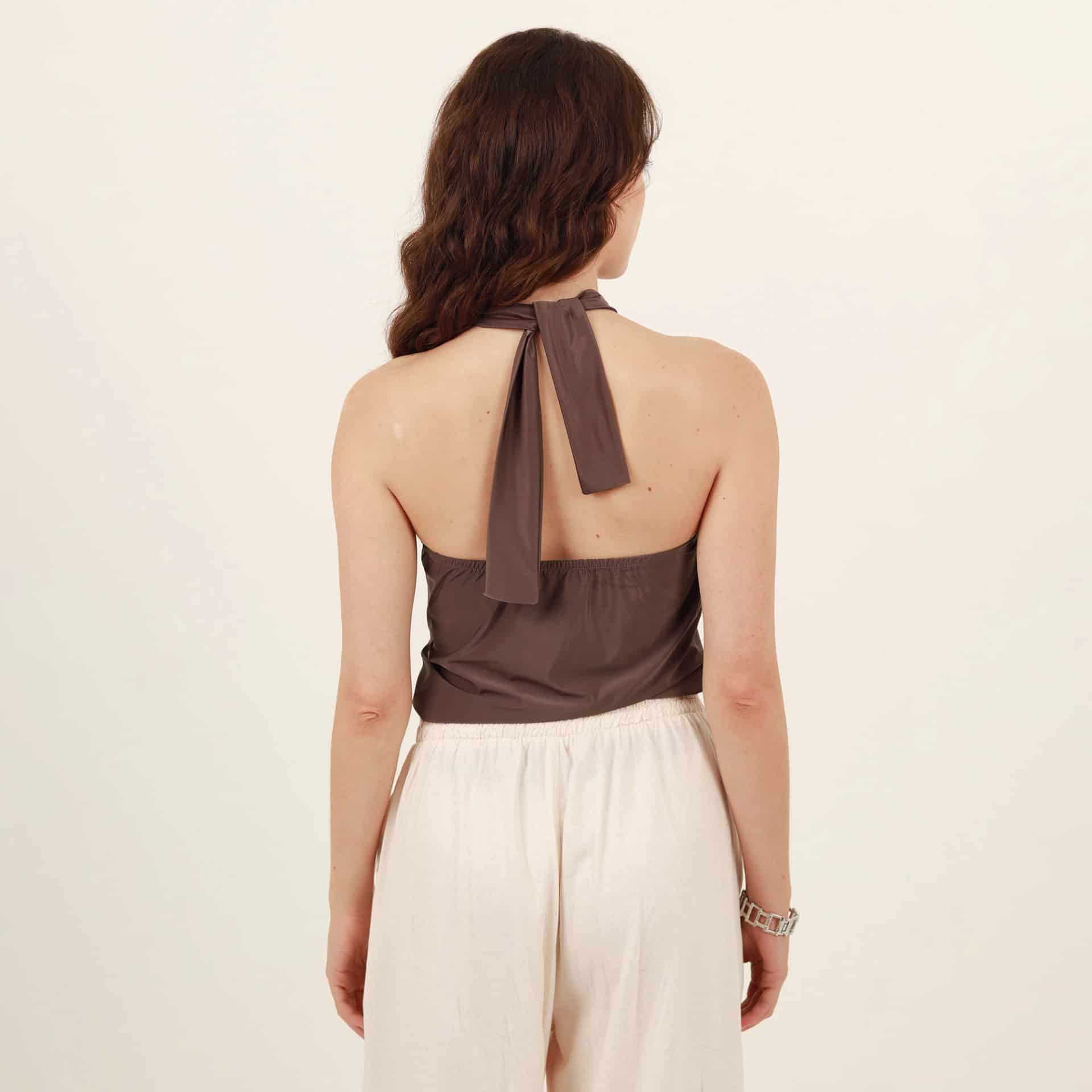 Camiseta strapless con lazo en cuello - miniatura 7