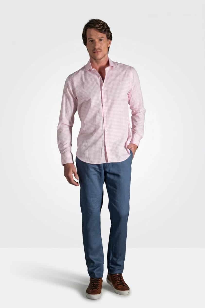 Pantalón Slim Lino Azul Medio - miniatura 1