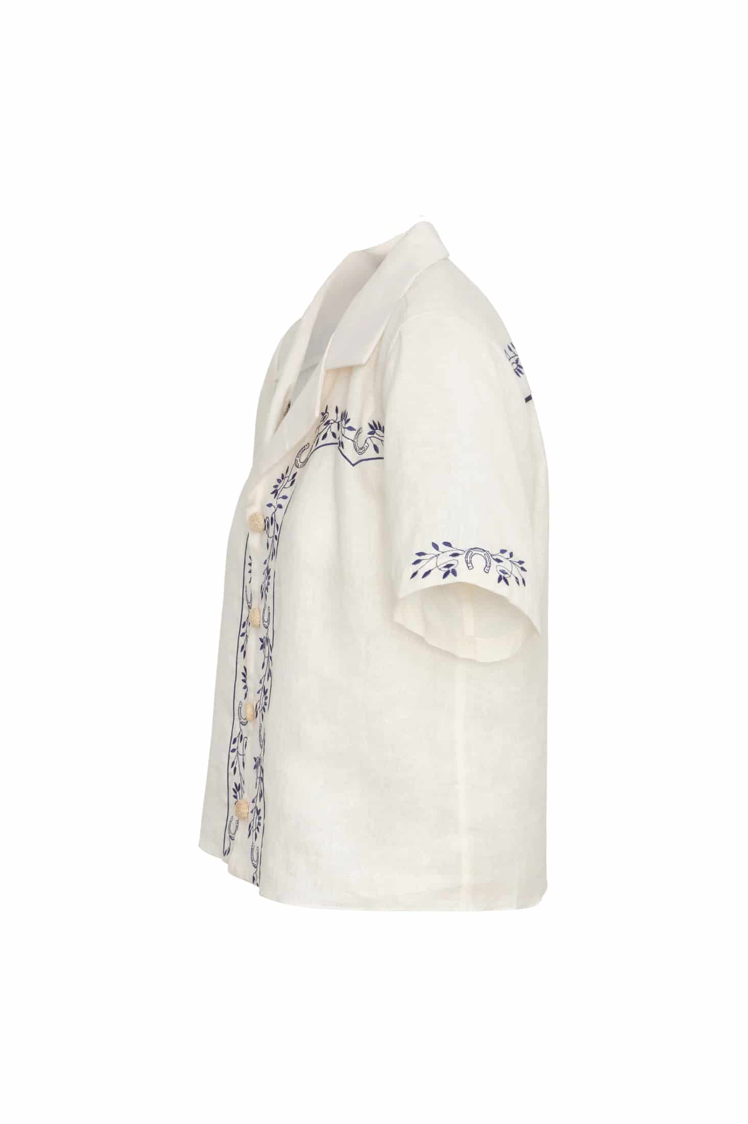 El Jared Linen Embroidered Shirt / Ivory Blue Horseshoes - miniatura 7