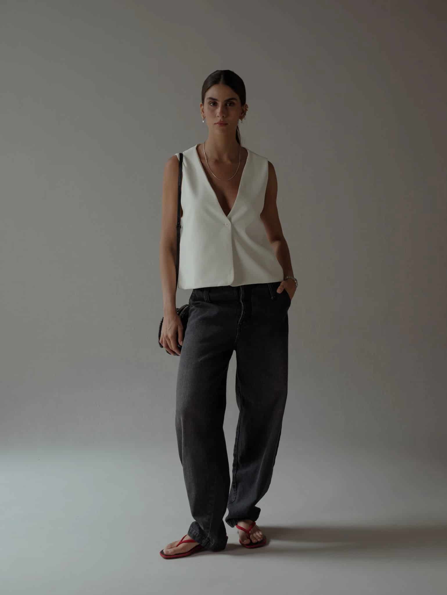 ONE BUTTON LONG VEST - SOFT WHITE - miniatura 6