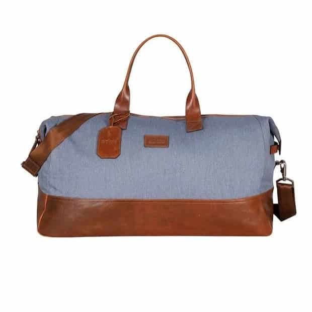 Men's vintage blue leather and canvas briefcase - miniatura 4