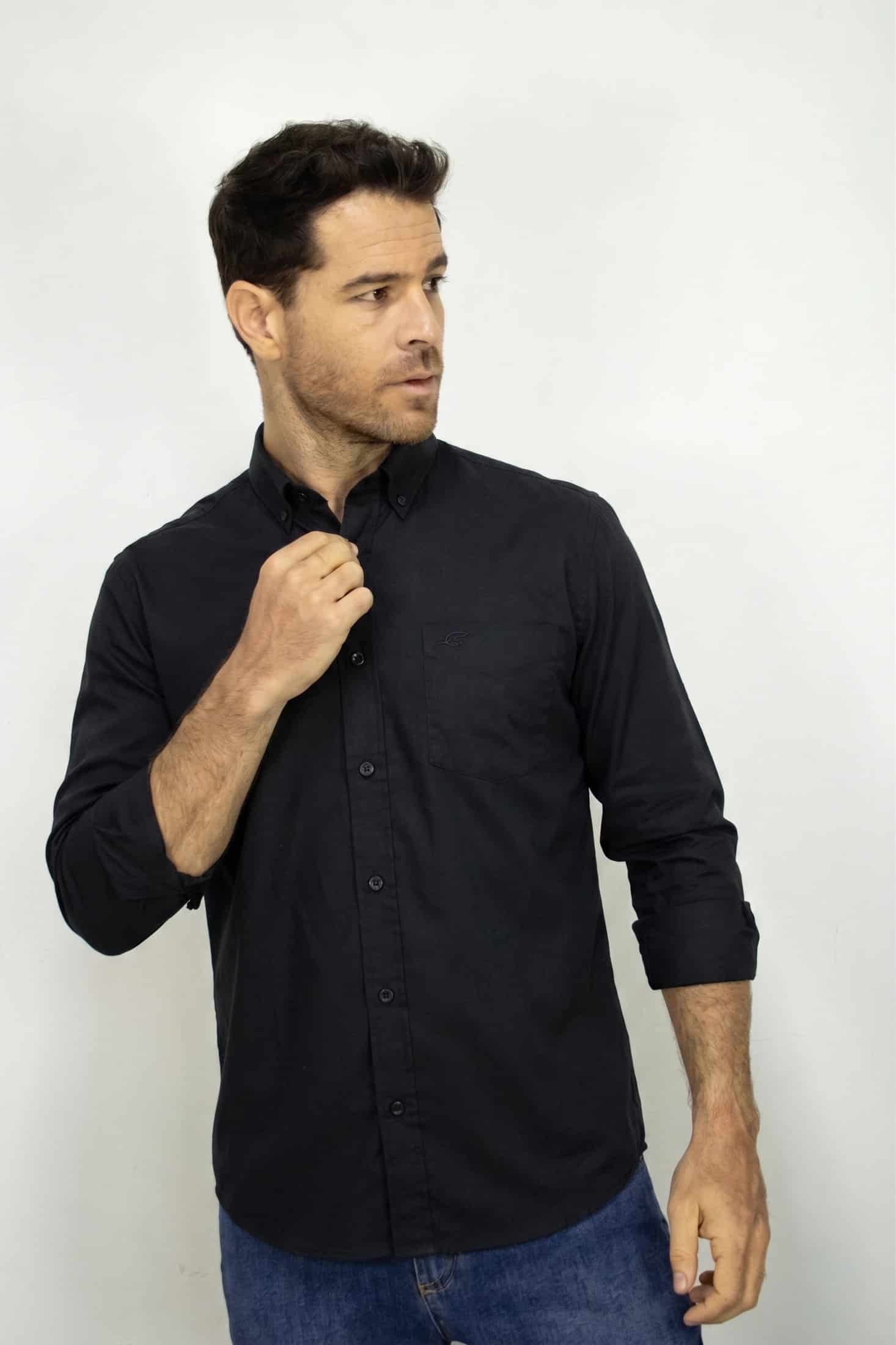 CAMISA MANGA LARGA NEGRA POPELINA PARA HOMBRE - miniatura 3