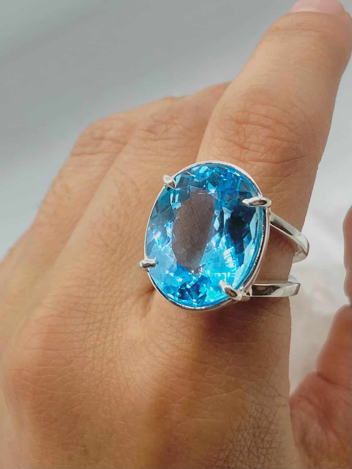 Anillo Topacio Azul Redondo Grande - miniatura 2