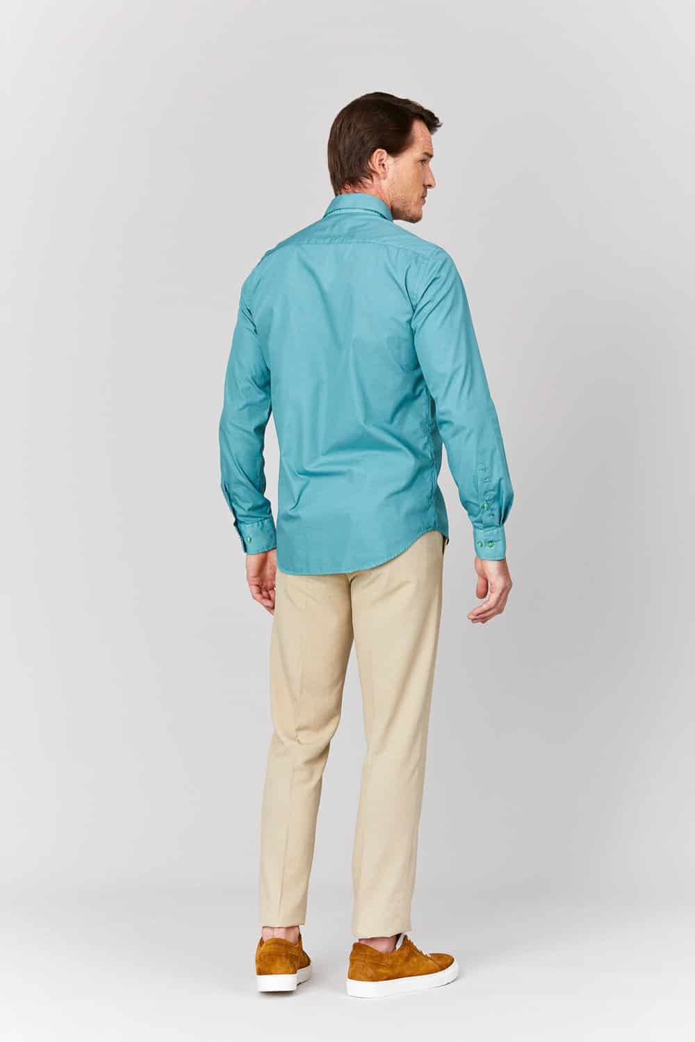 Men's basic green cotton muslin shirt - miniatura 2