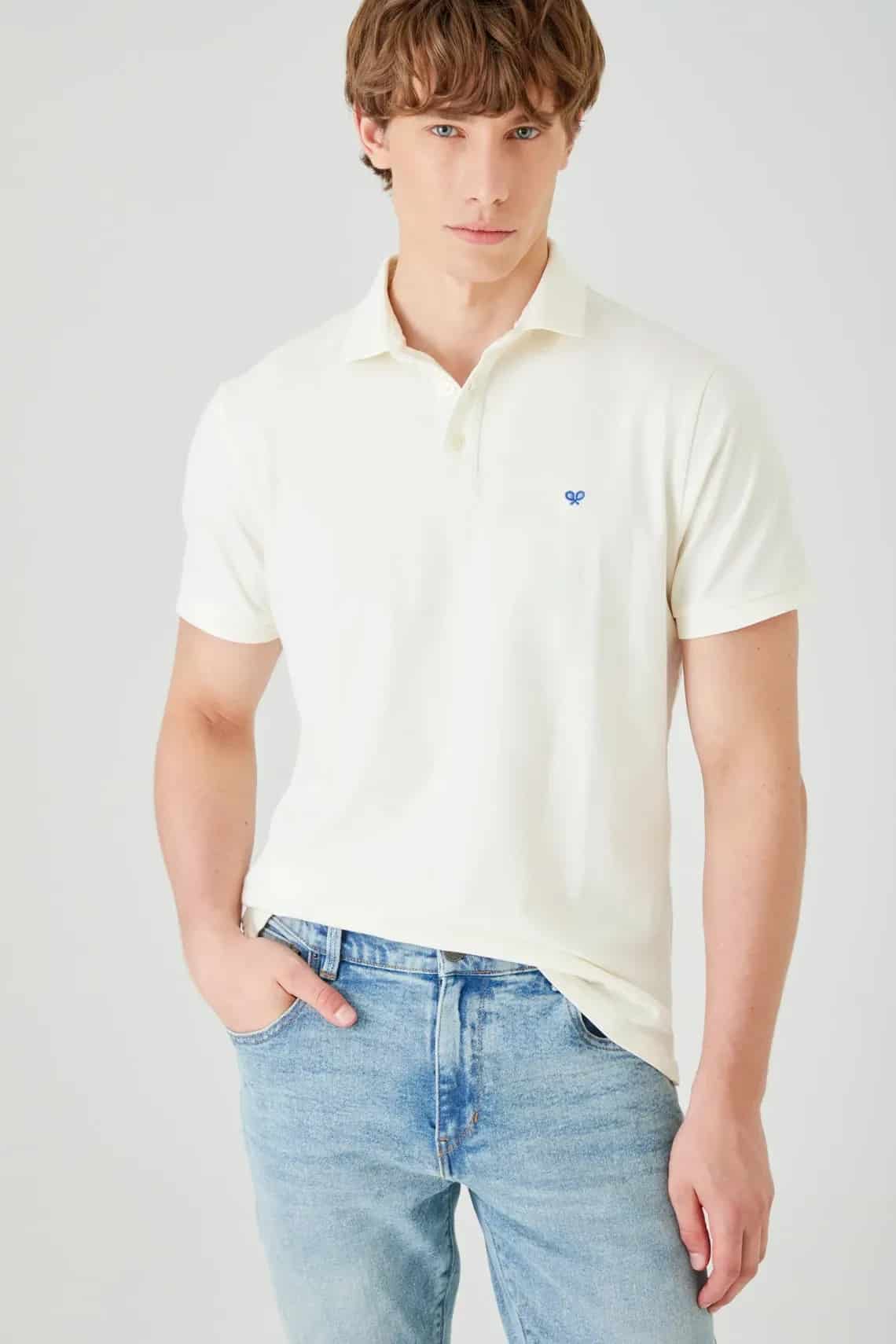 Polo regular fit con logo bordado en algodón blanco para hombre - miniatura 2