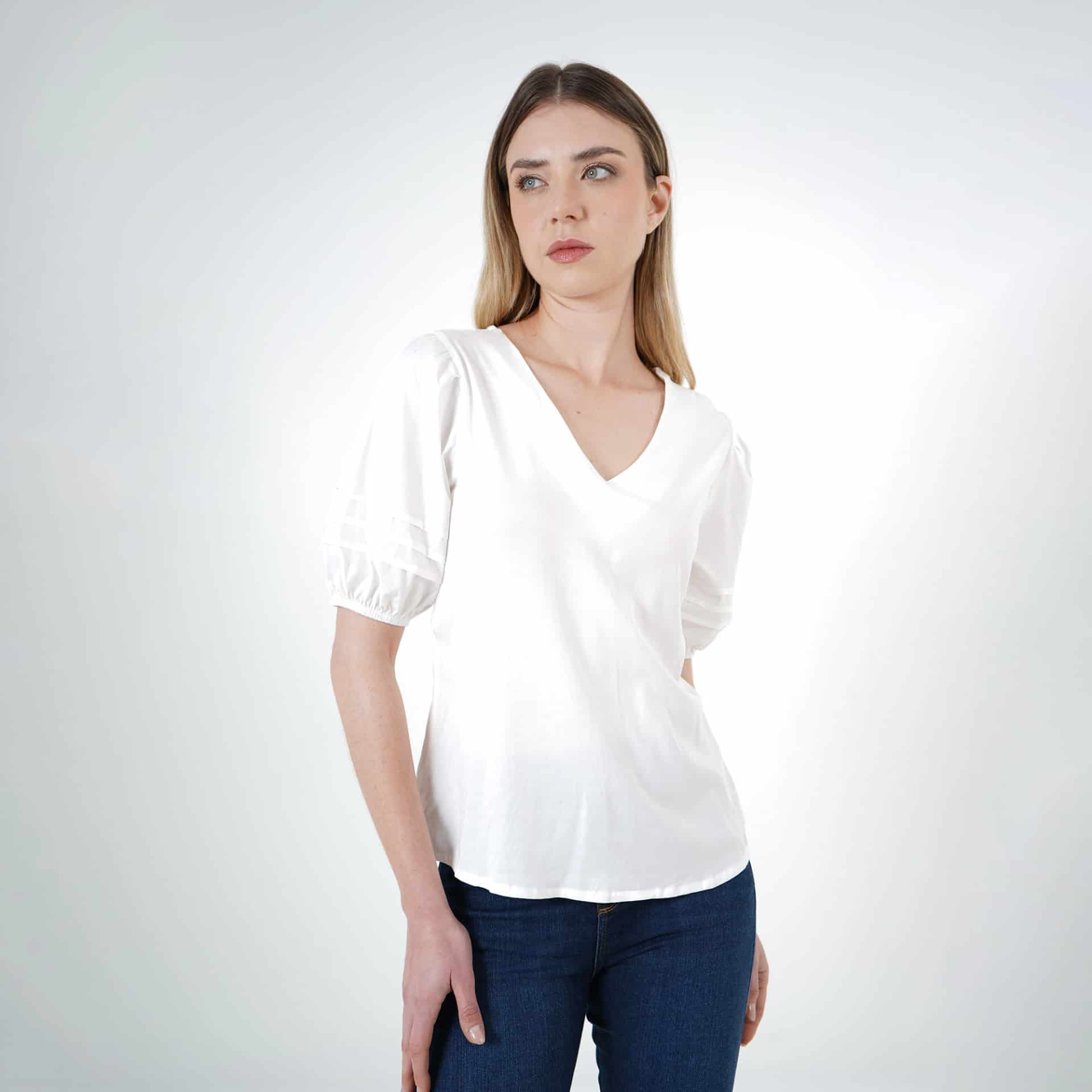 Blusa Cuello V Manga Corta Globo - miniatura 9