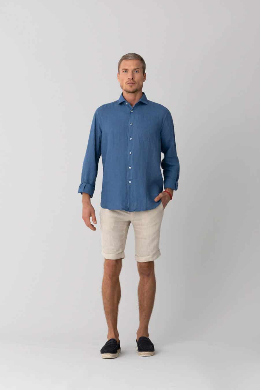 Men's linen shirt jeans basic - miniatura 3