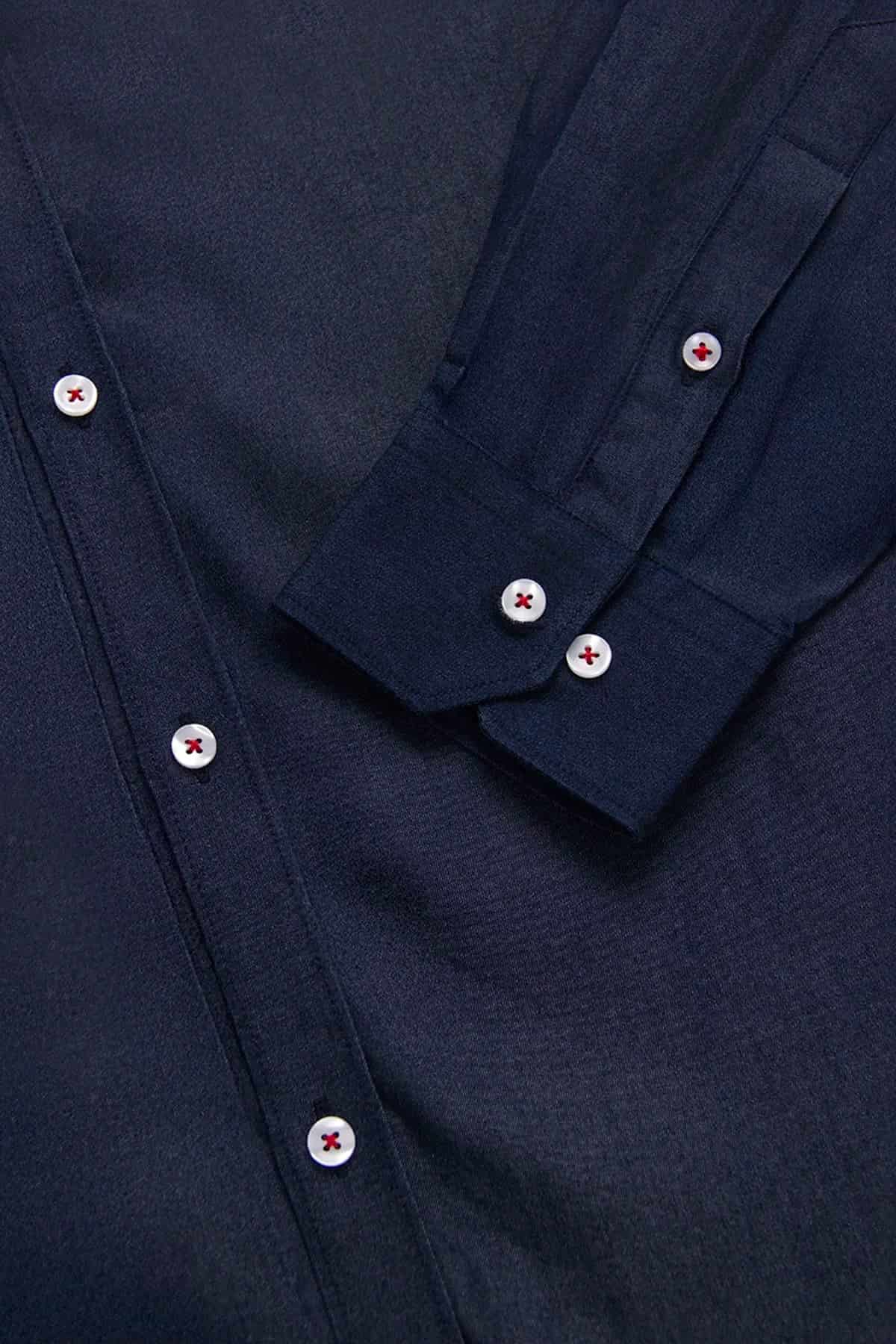 Camisa Denim Botón Contraste Algodón Azul Oscuro - miniatura 3