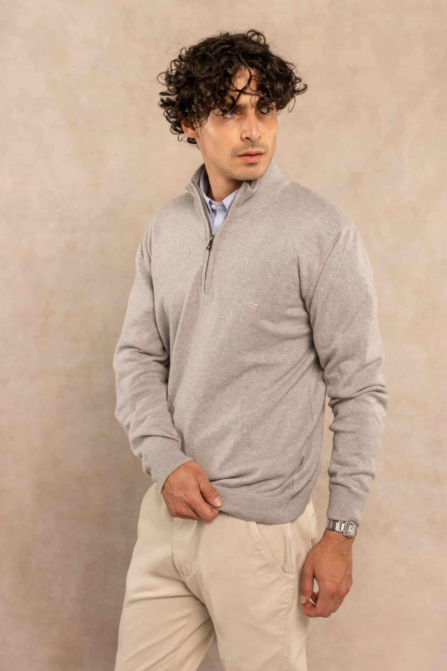 Halfzip Algodon Peinado Antiarrugas Gris Claro - miniatura 1