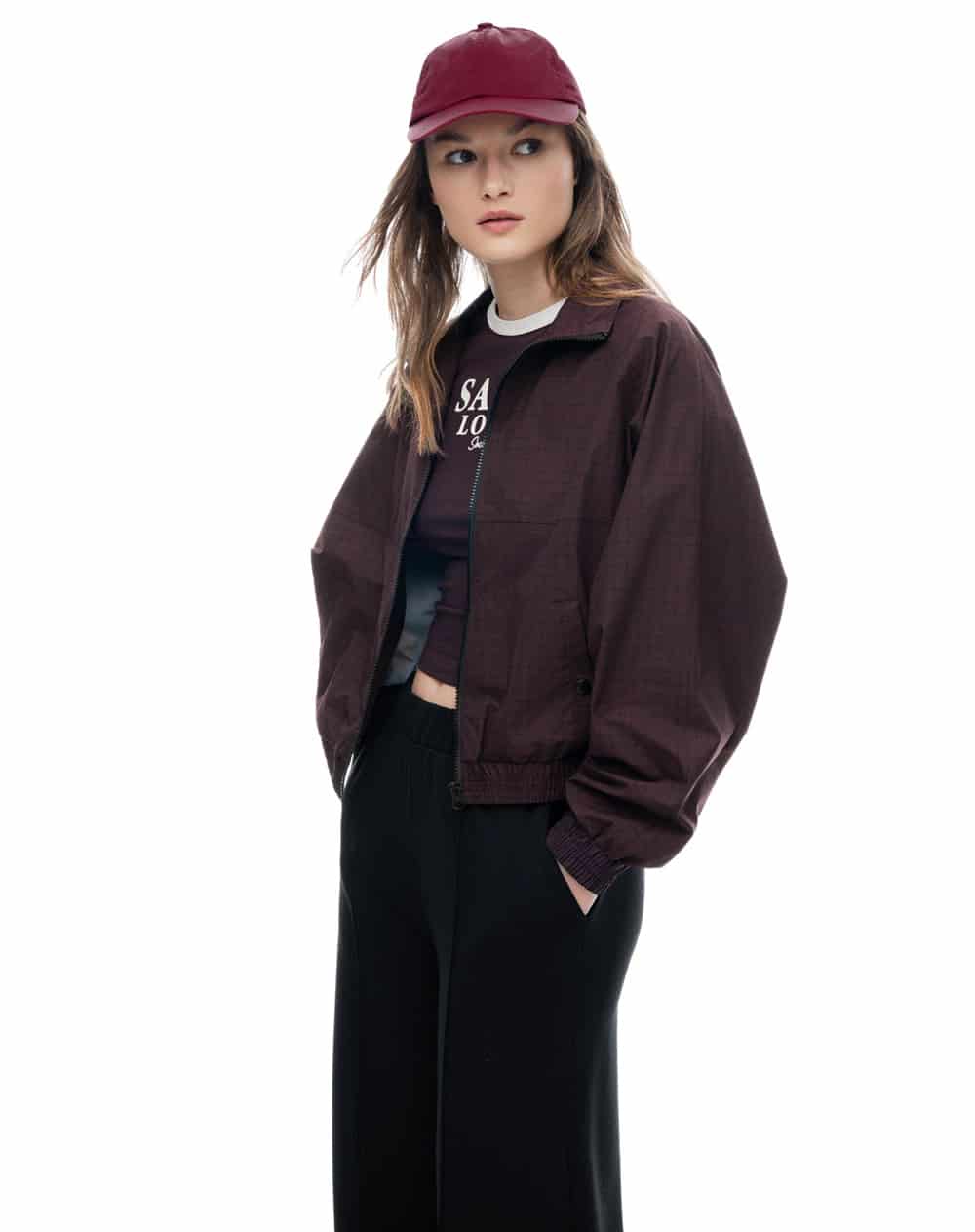 Chaqueta regular sin capucha morado estampado mujer - miniatura 5
