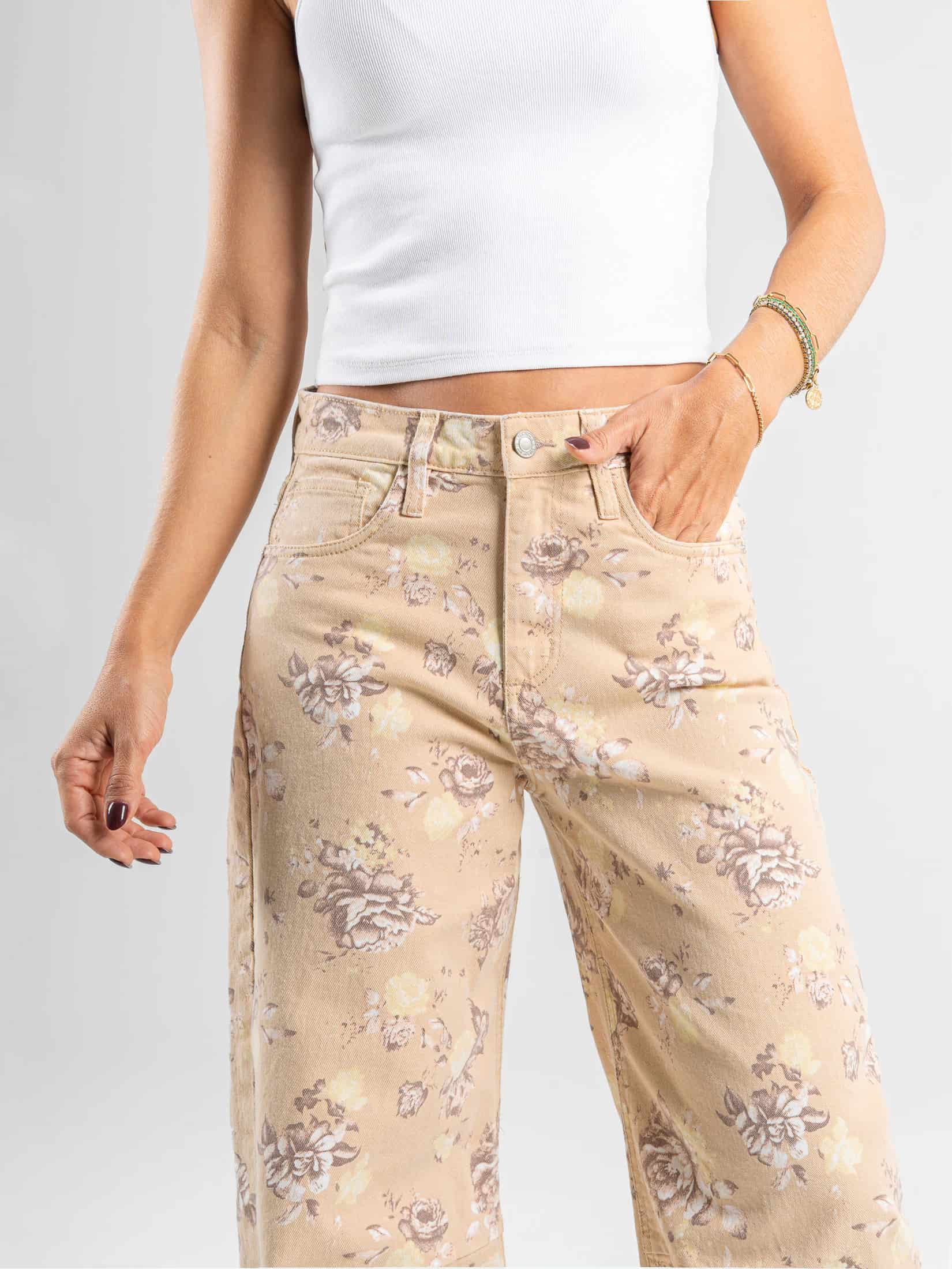 Ref: 0620641 Pantalón wide leg, stretch, tiro alto, tela estampada - miniatura 2
