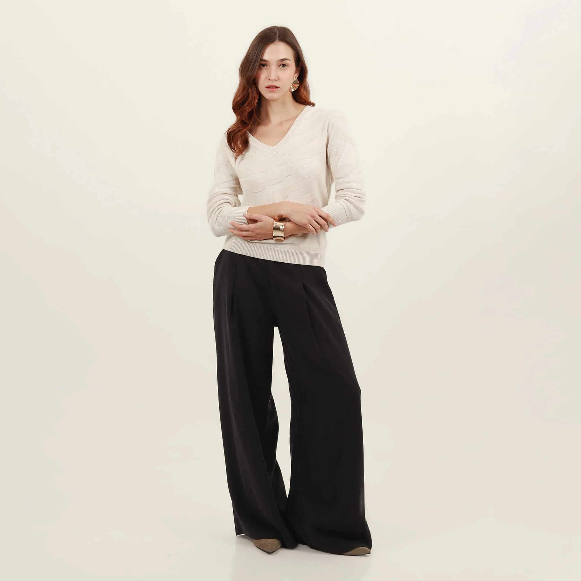 Sweater con textura jacquard cuello en v manga larga - miniatura 5