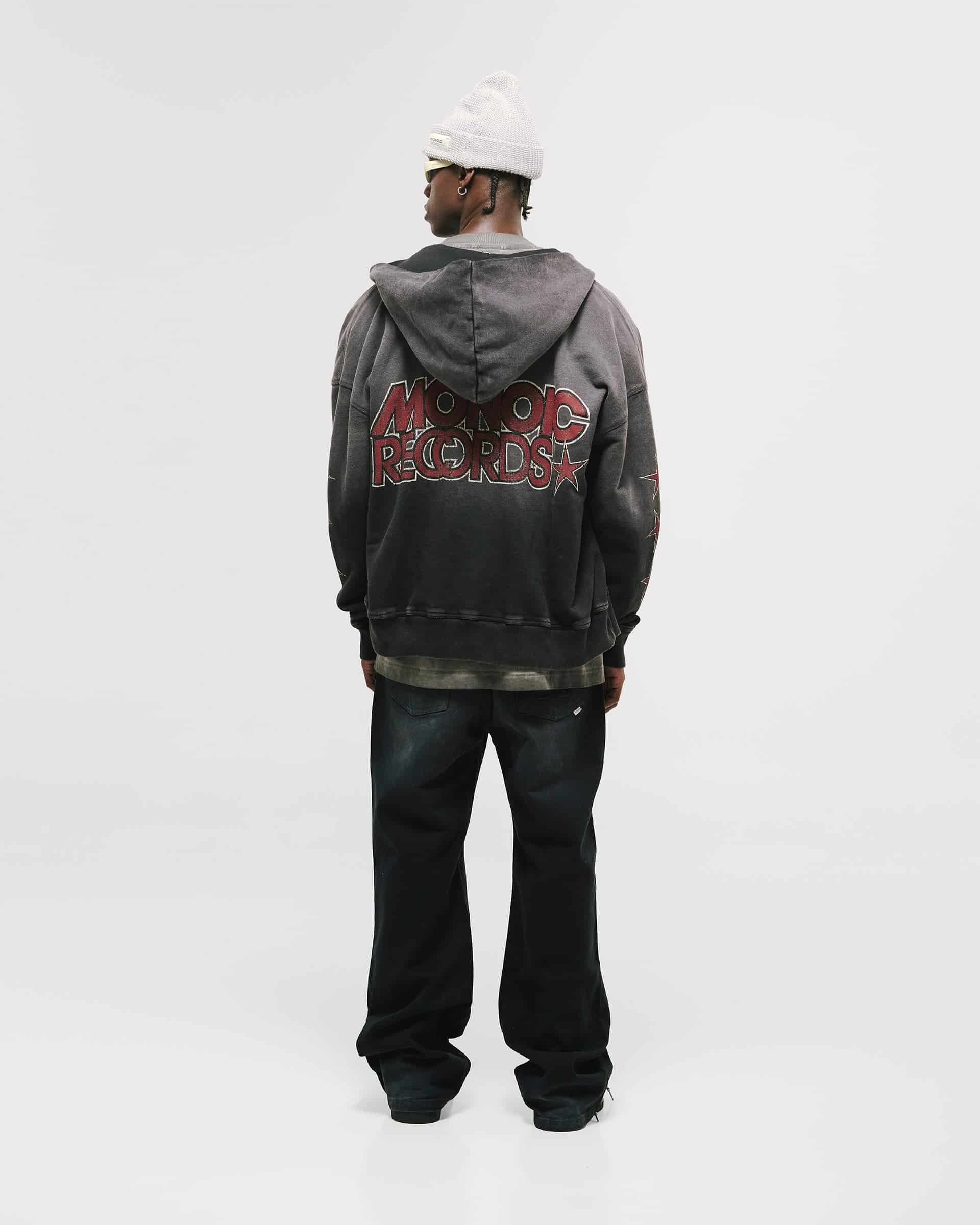 Zip Hoodie Monoic Records - Negro Desgastado - miniatura 2