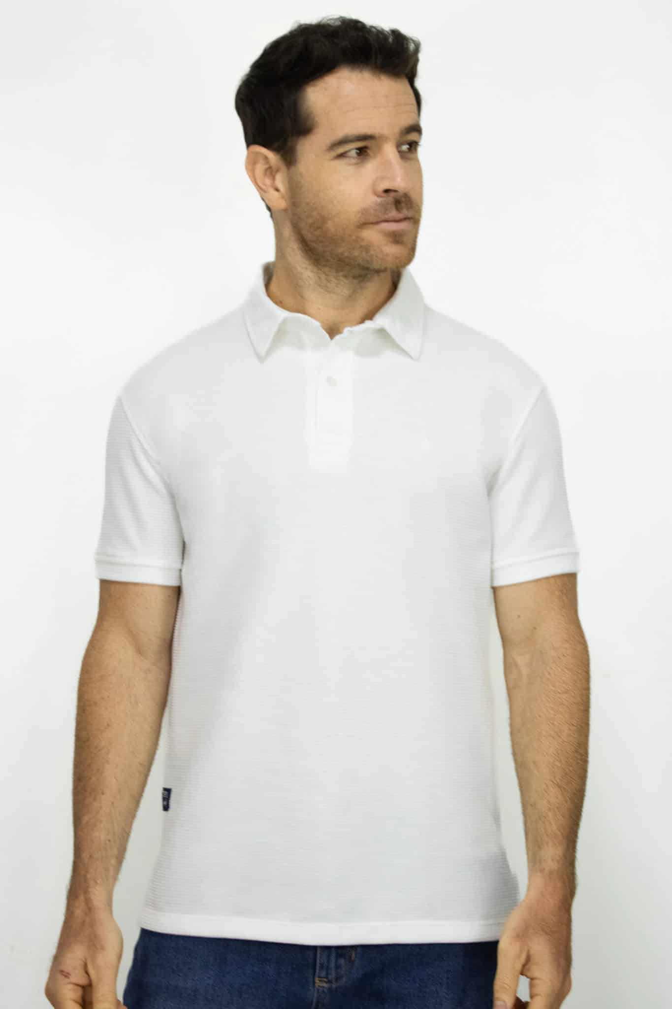 Camiseta Polo Manga Corta Blanca Texturizada para Hombre - miniatura 1
