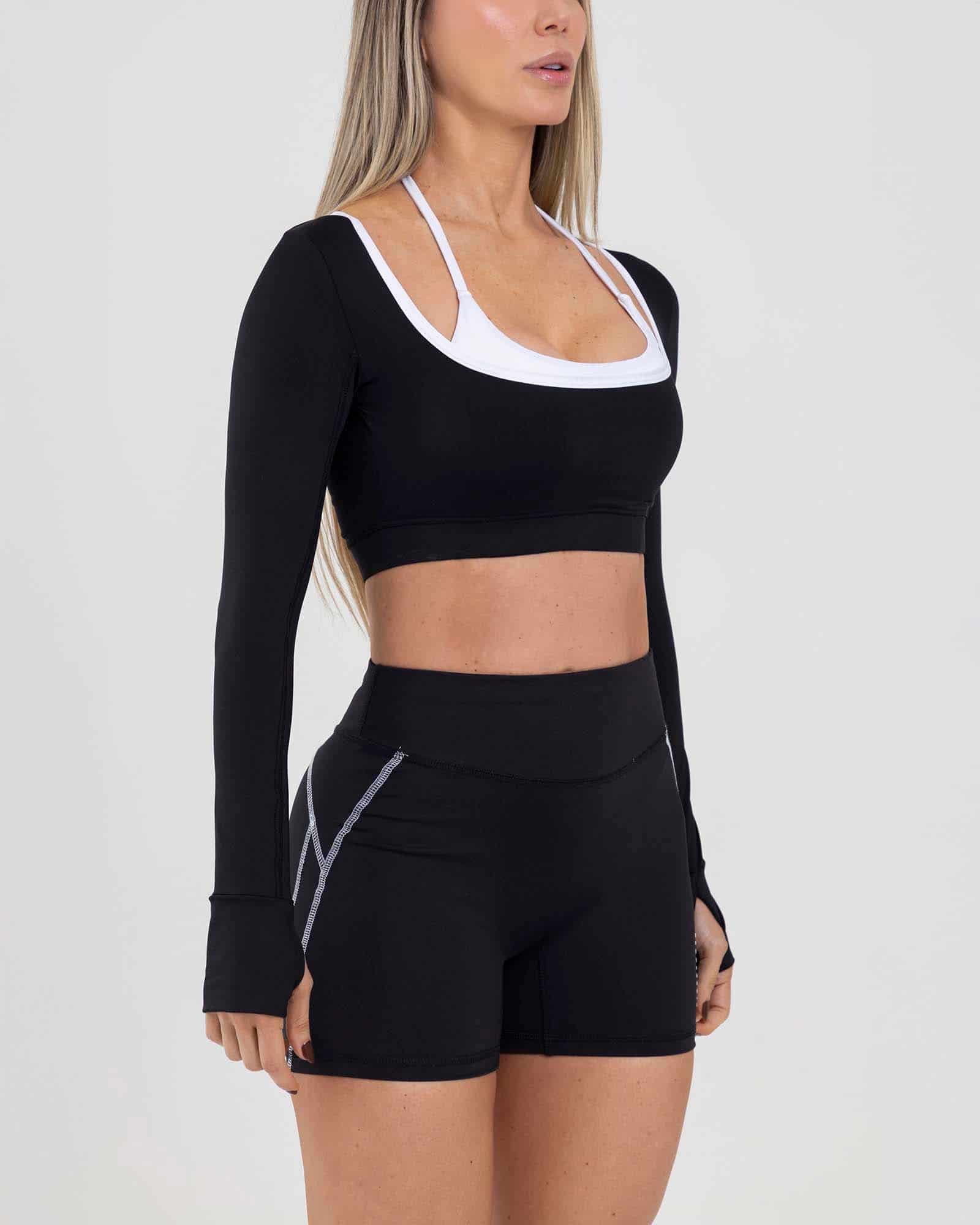 Top manga larga halter edge negro move FIBER - miniatura 2