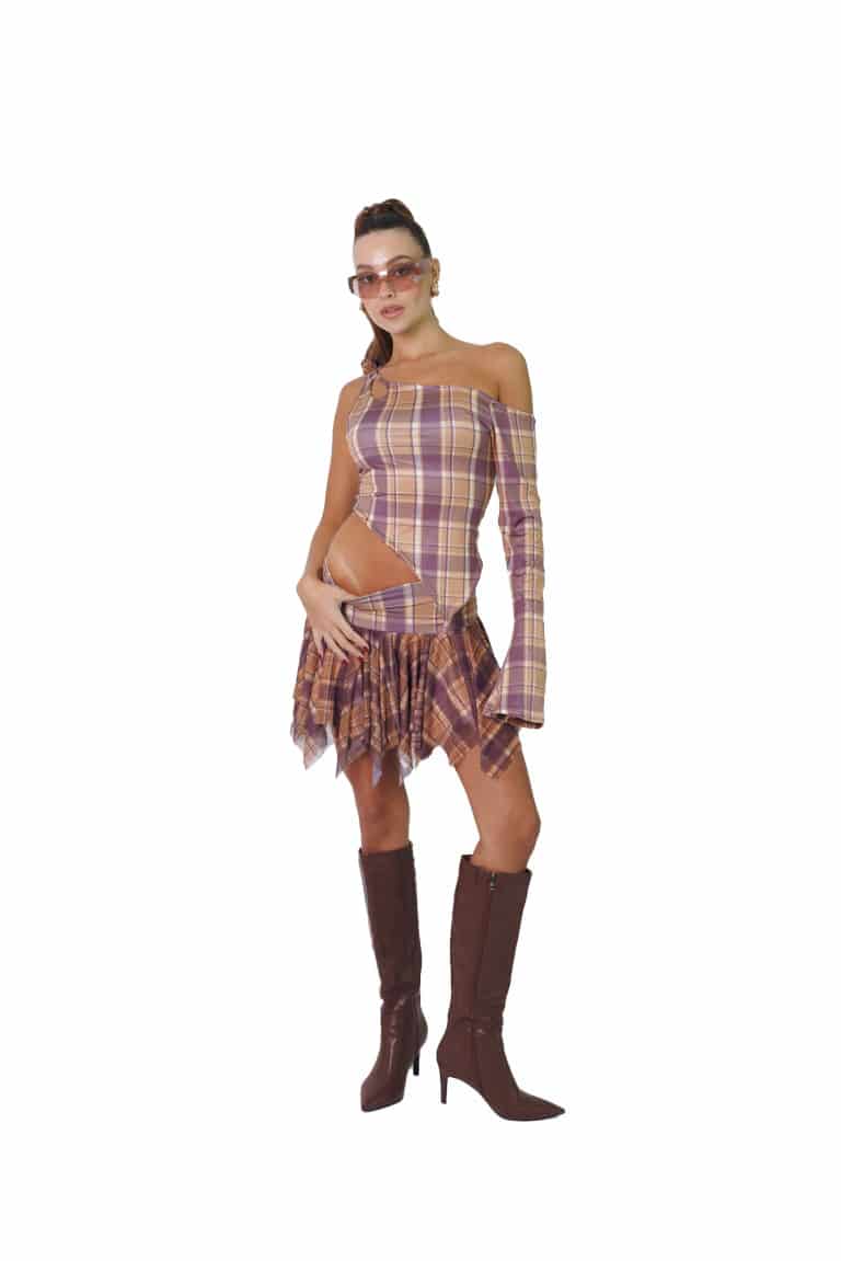 One Side Top In Purple Tartan - miniatura 5