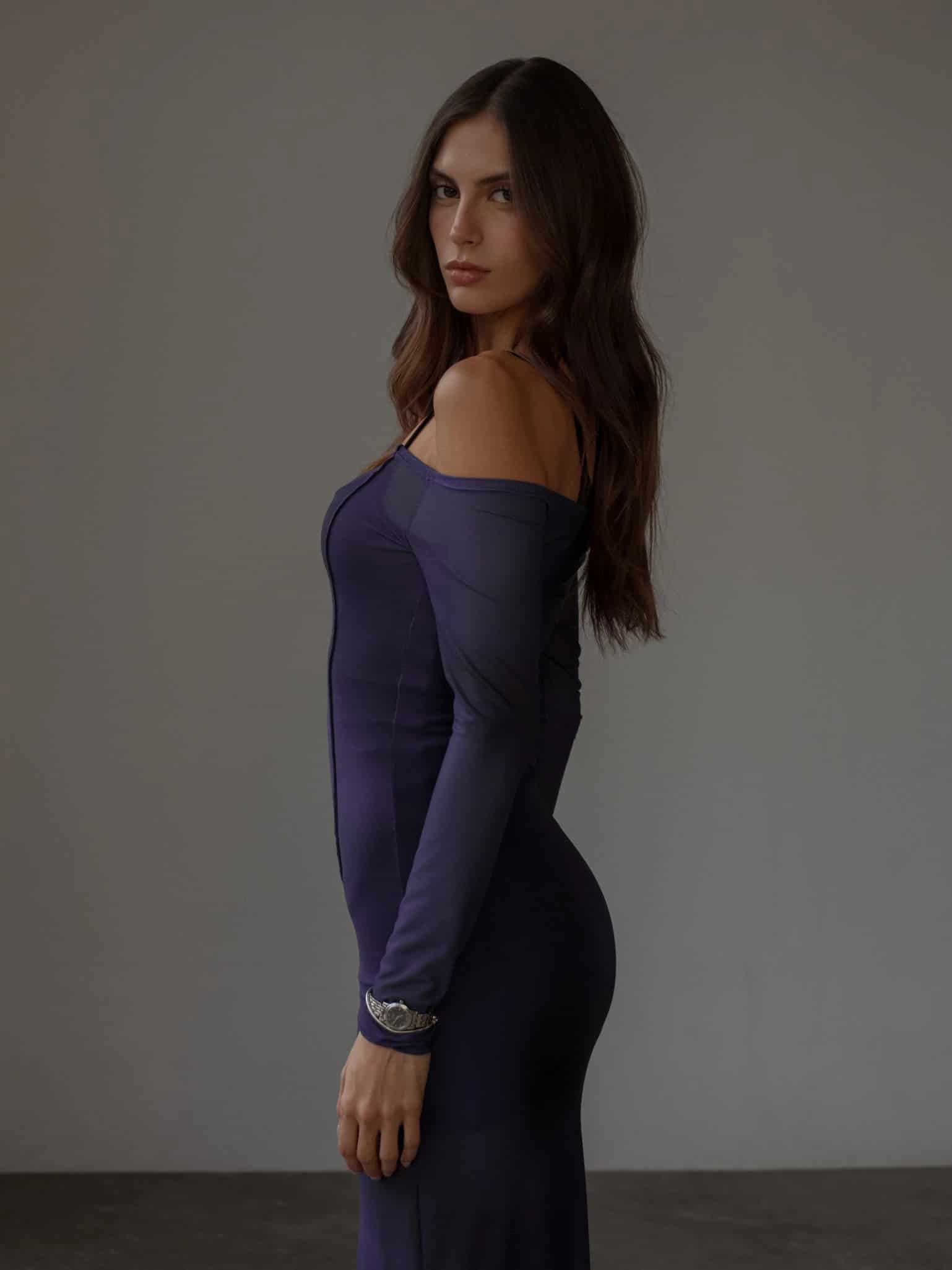 OFF SHOULDER MESH DRESS - MYSTIC PURPLE - miniatura 8
