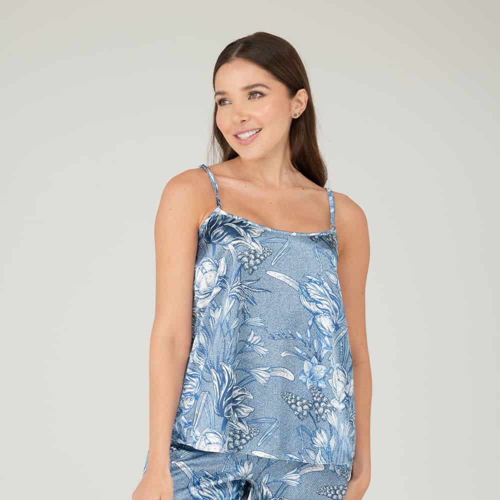 Camisa Satin Tiras con Estampado Denim. - miniatura 1