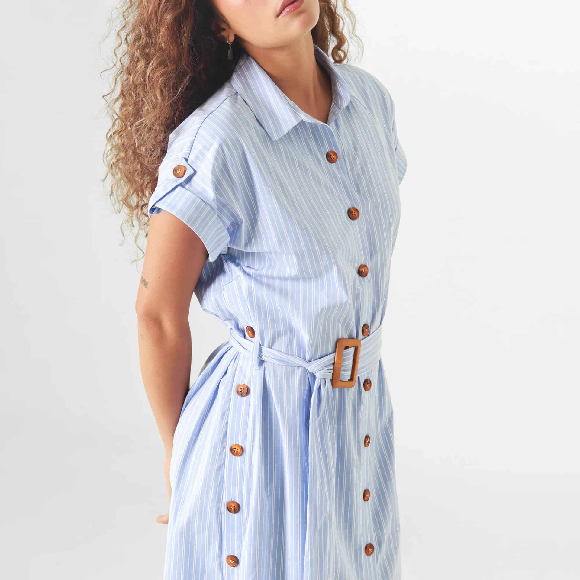 Vestido Cuello Camisero Manga Corta - miniatura 5
