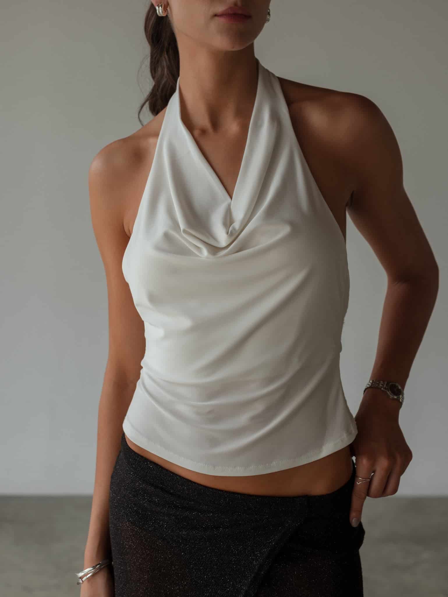 COWL NECK TOP - SOFT WHITE - miniatura 9