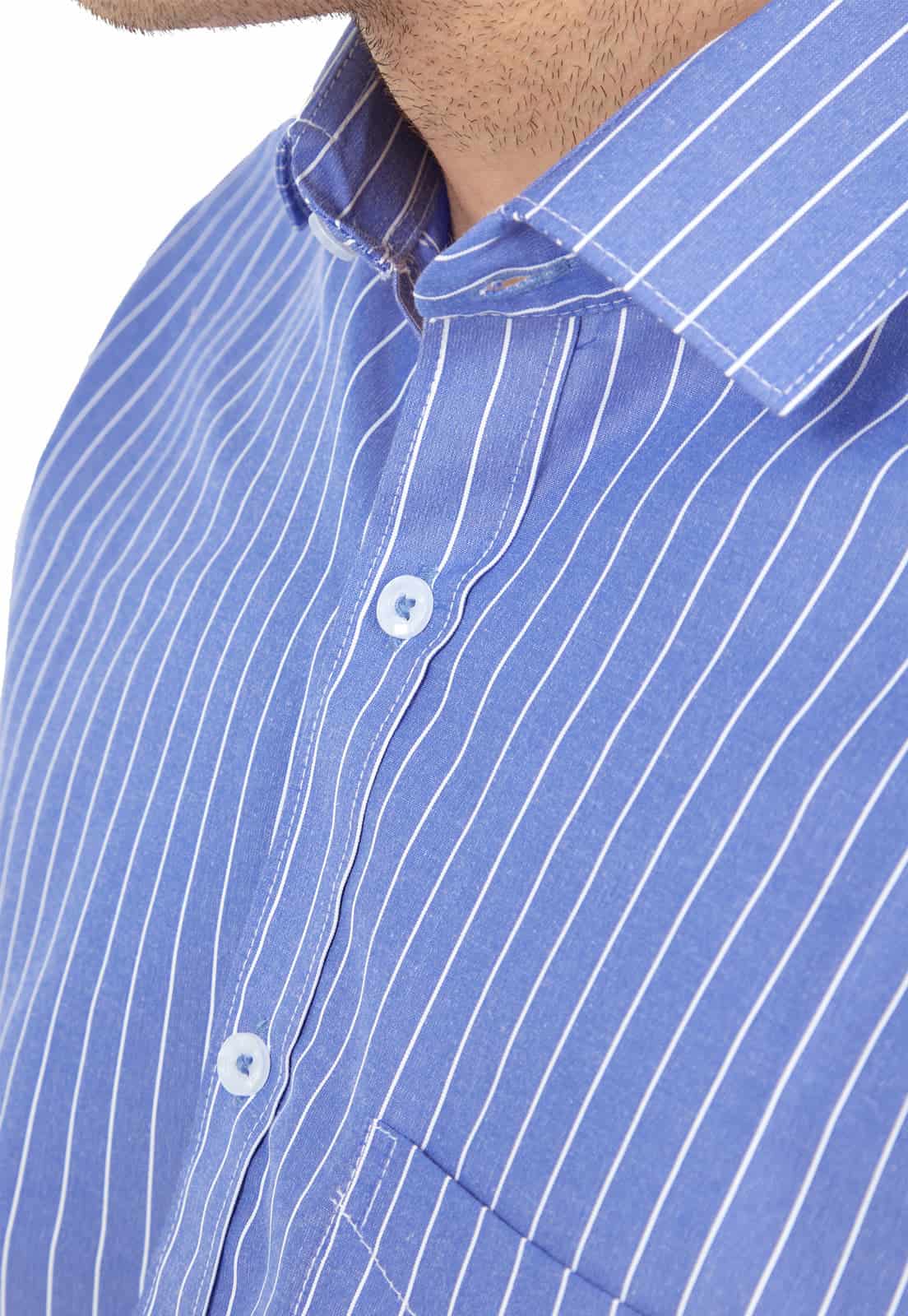 Camisa azul de rayas blancas finas - miniatura 5