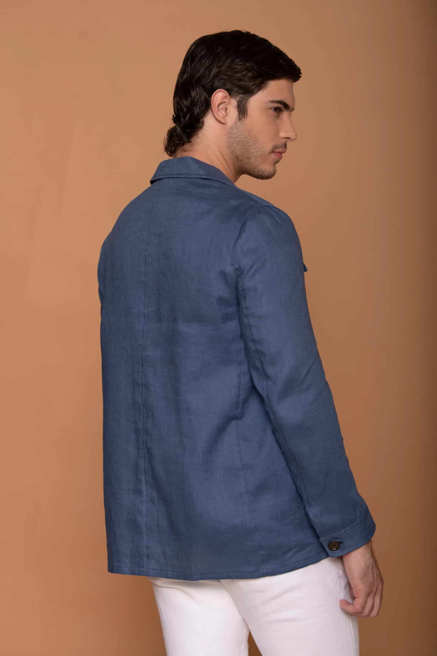 Chaqueta Safari Lino Azul Spark - miniatura 4