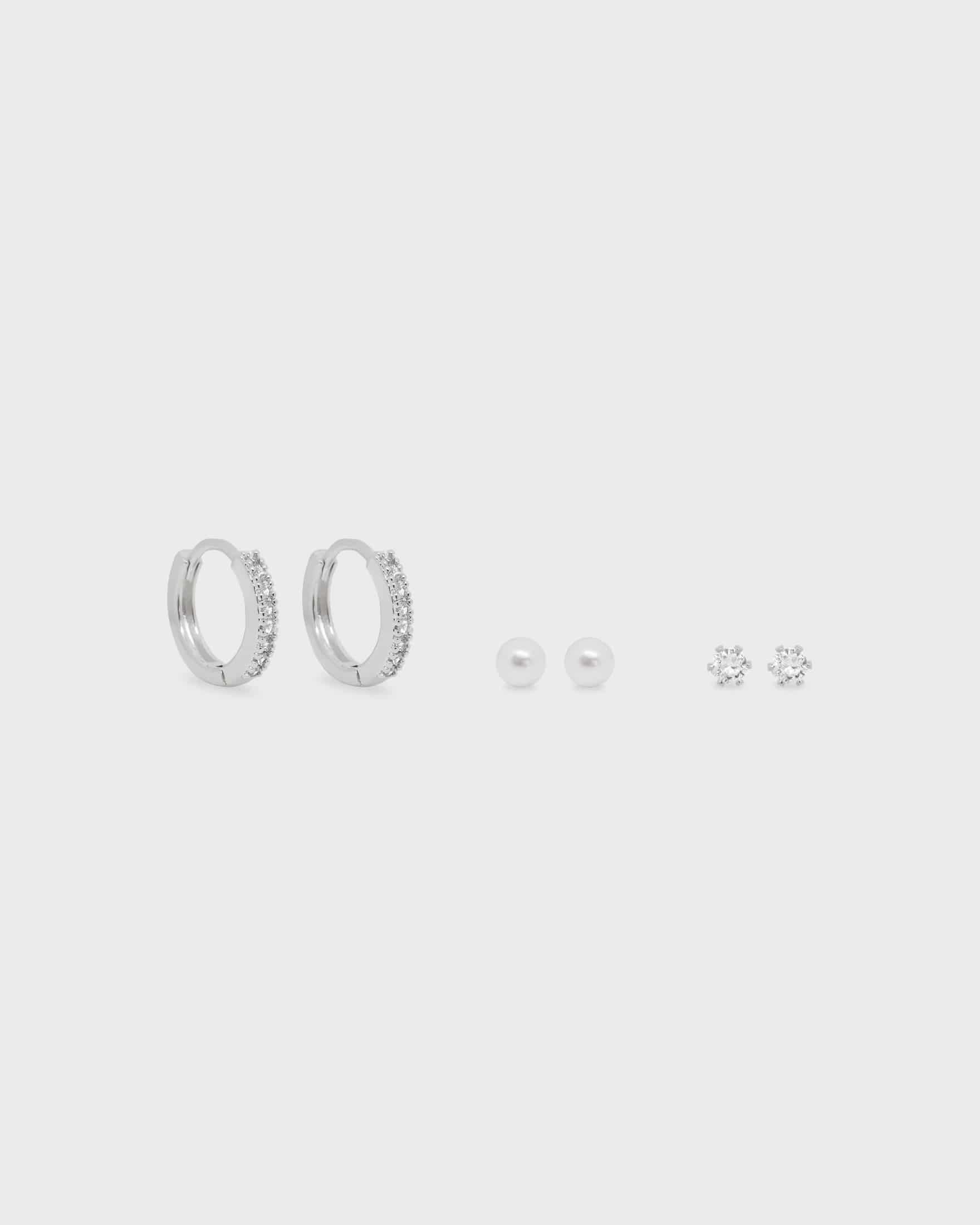 Set X3 Aretes Mini Zircones y Perla - miniatura 3