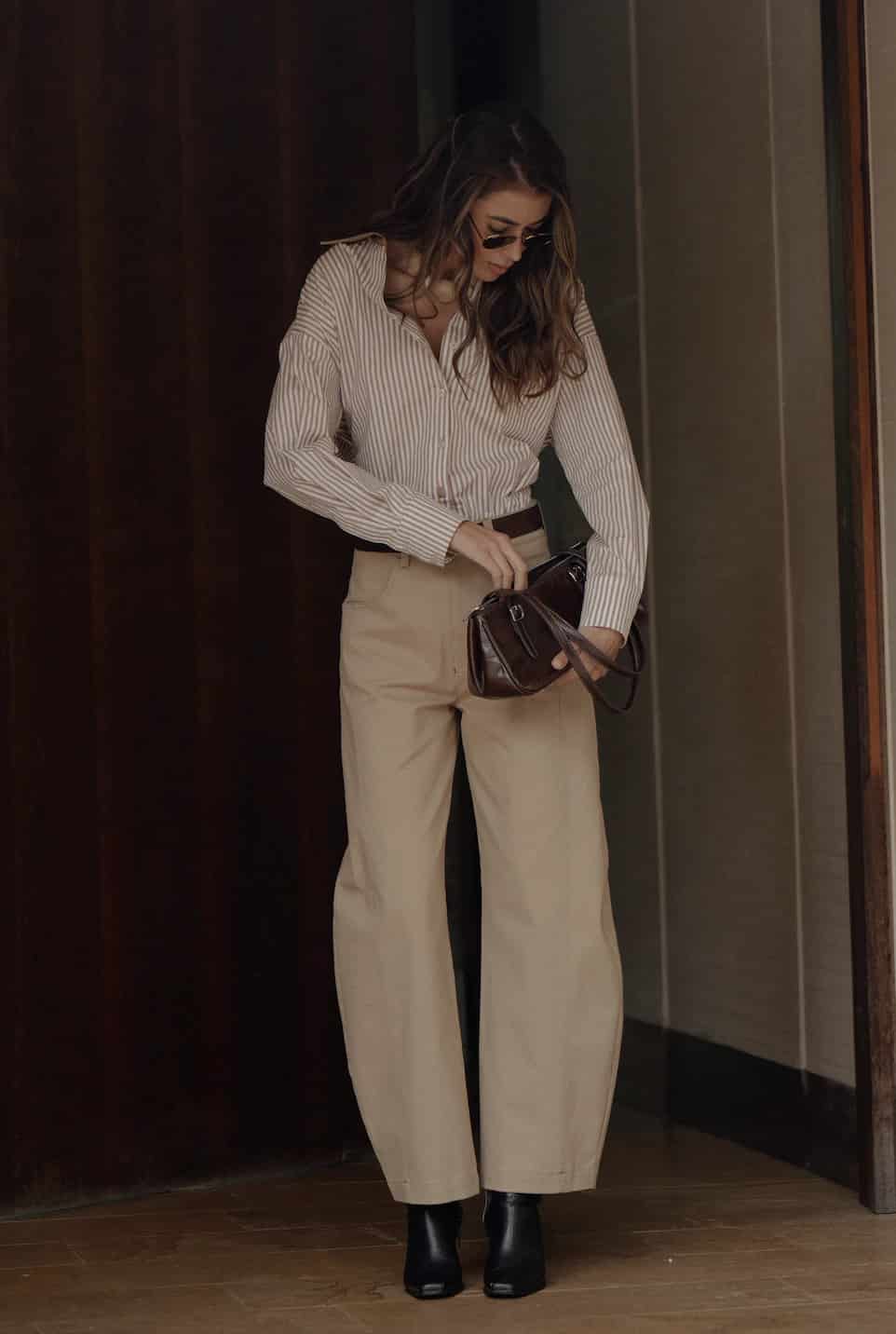Pantalón Barrel de algodón | Khaki - miniatura 4