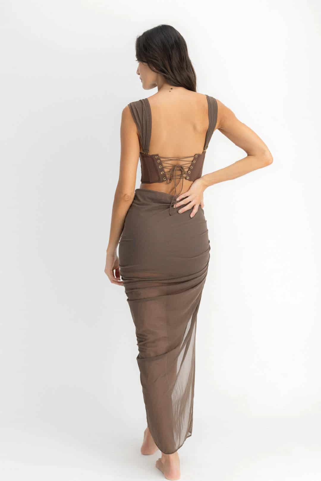 SET CROP TOP, FALDA & PANTY AISA ESPRESSO - miniatura 3