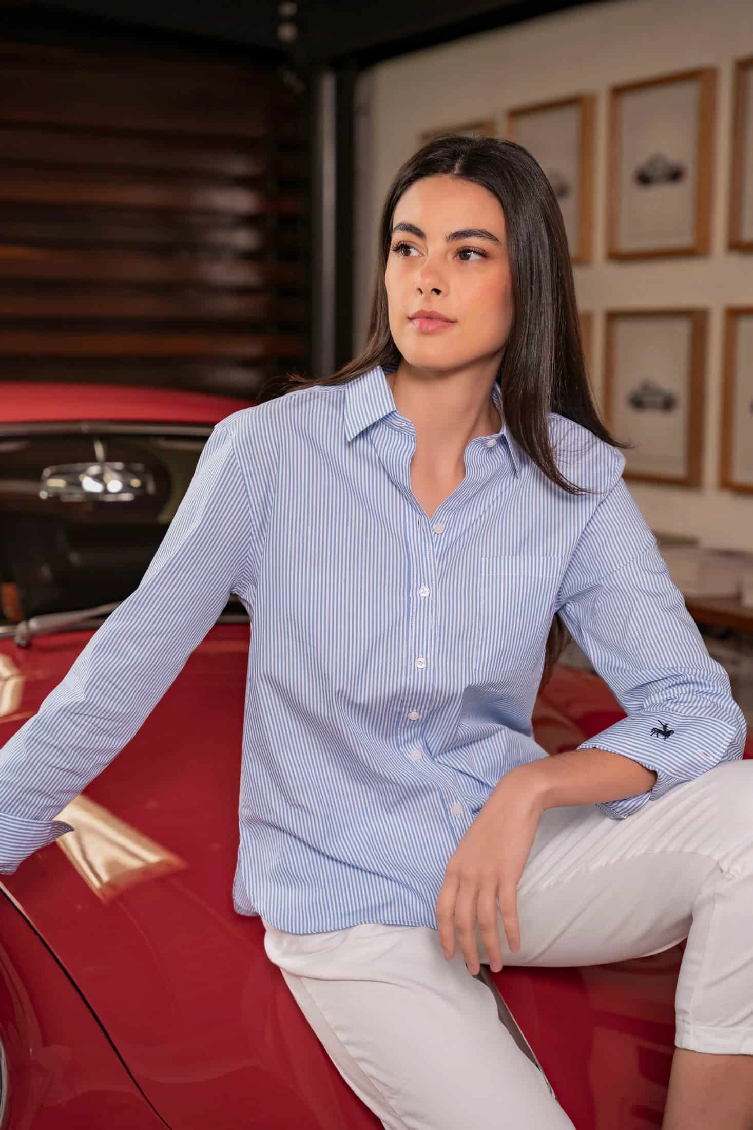 Camisa Peaceful Oversized Rayas Celeste Mujer - miniatura 1