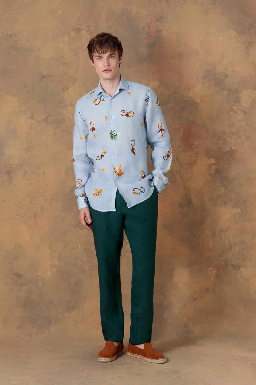 Men's linen shirt panteon light blue - miniatura 1