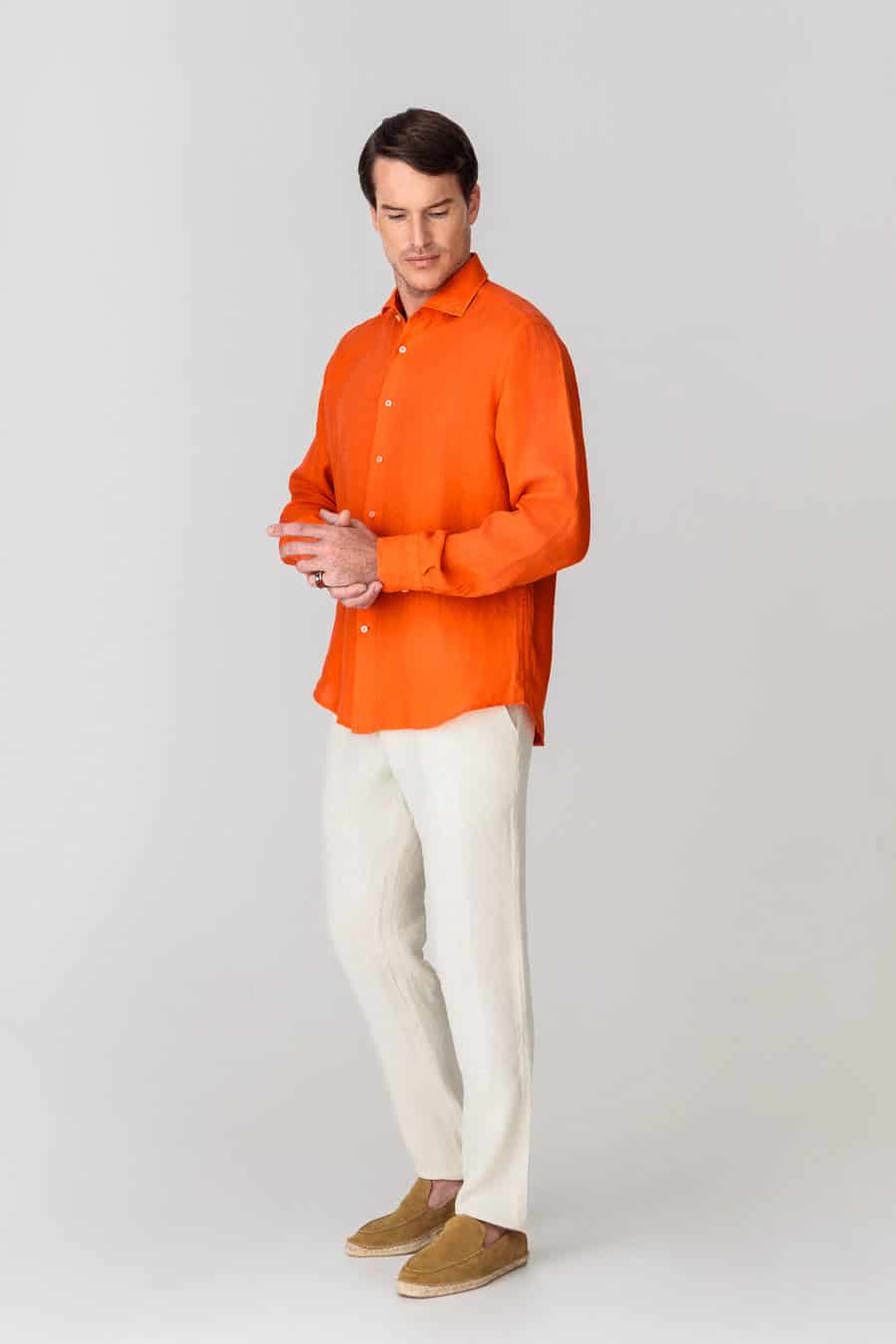 Men's linen shirt orange - miniatura 6