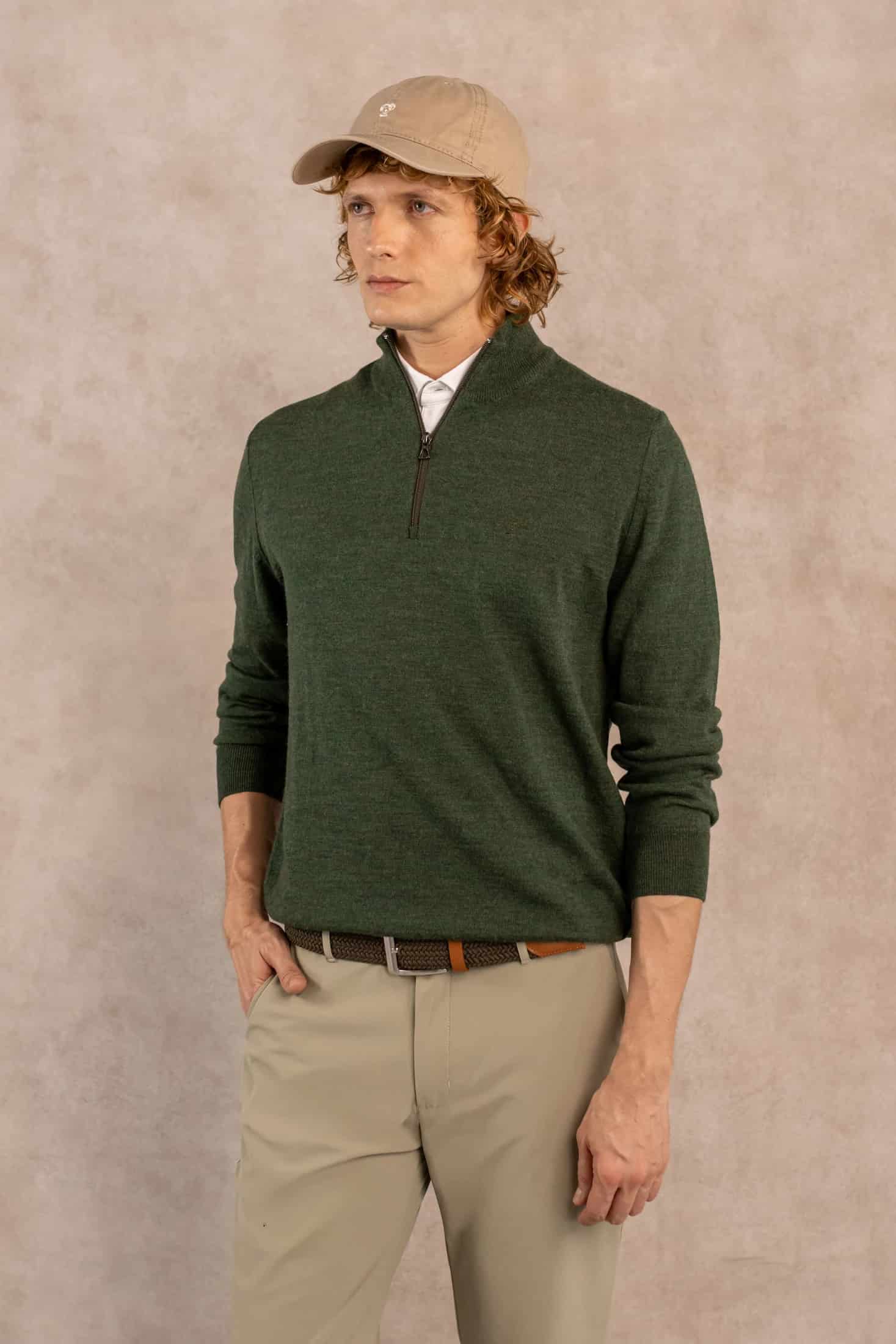 Halfzip Merino Antiarrugas Verde Militar - miniatura 1