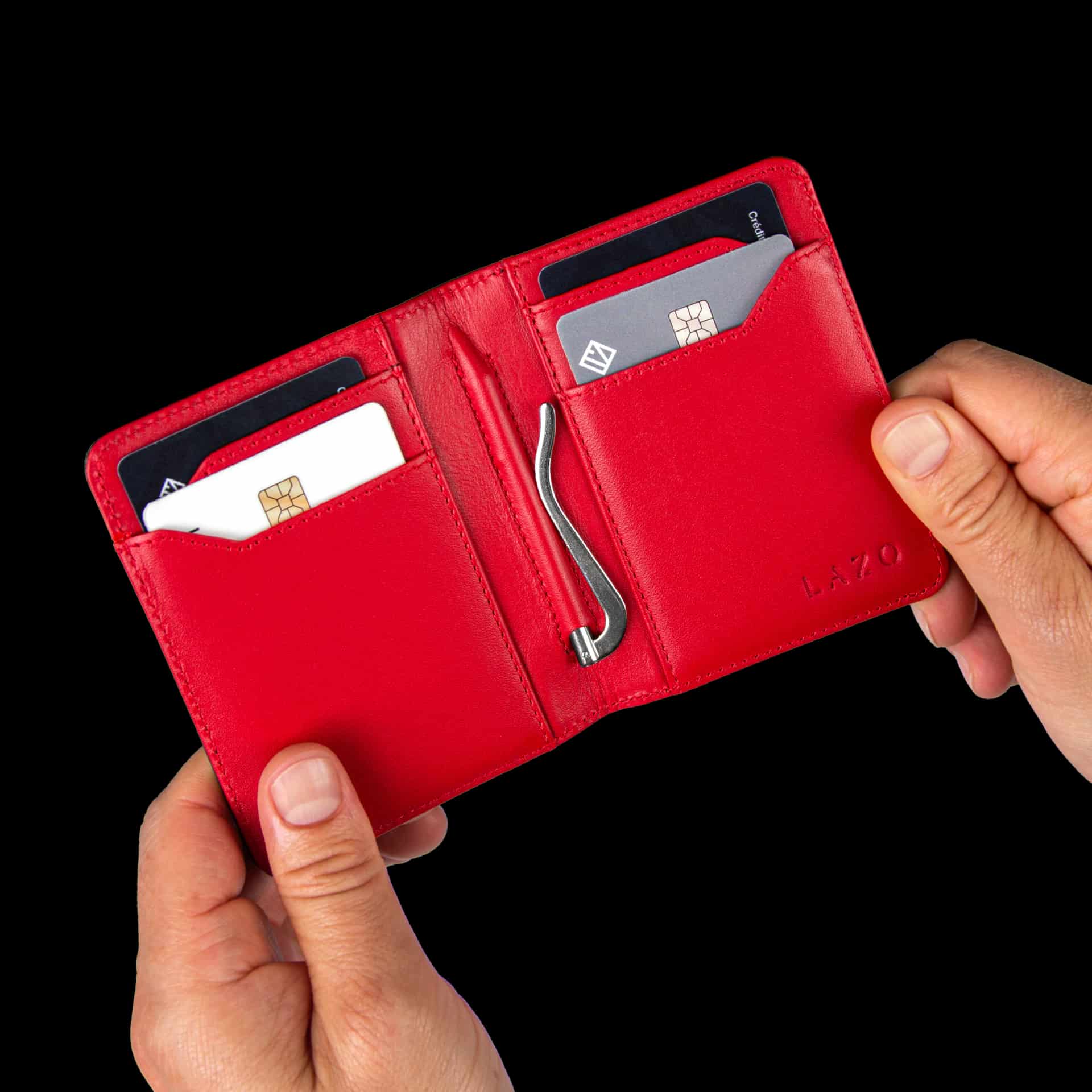 Billetera Compact con Clip (Negra-Roja) — Con Grabado de Iniciales - miniatura 3