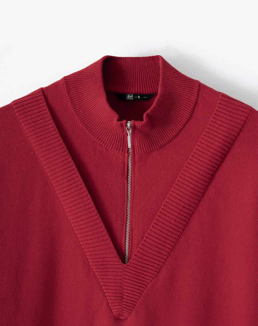Buzo tejido regular cuello alto cierre rojo mujer - miniatura 5