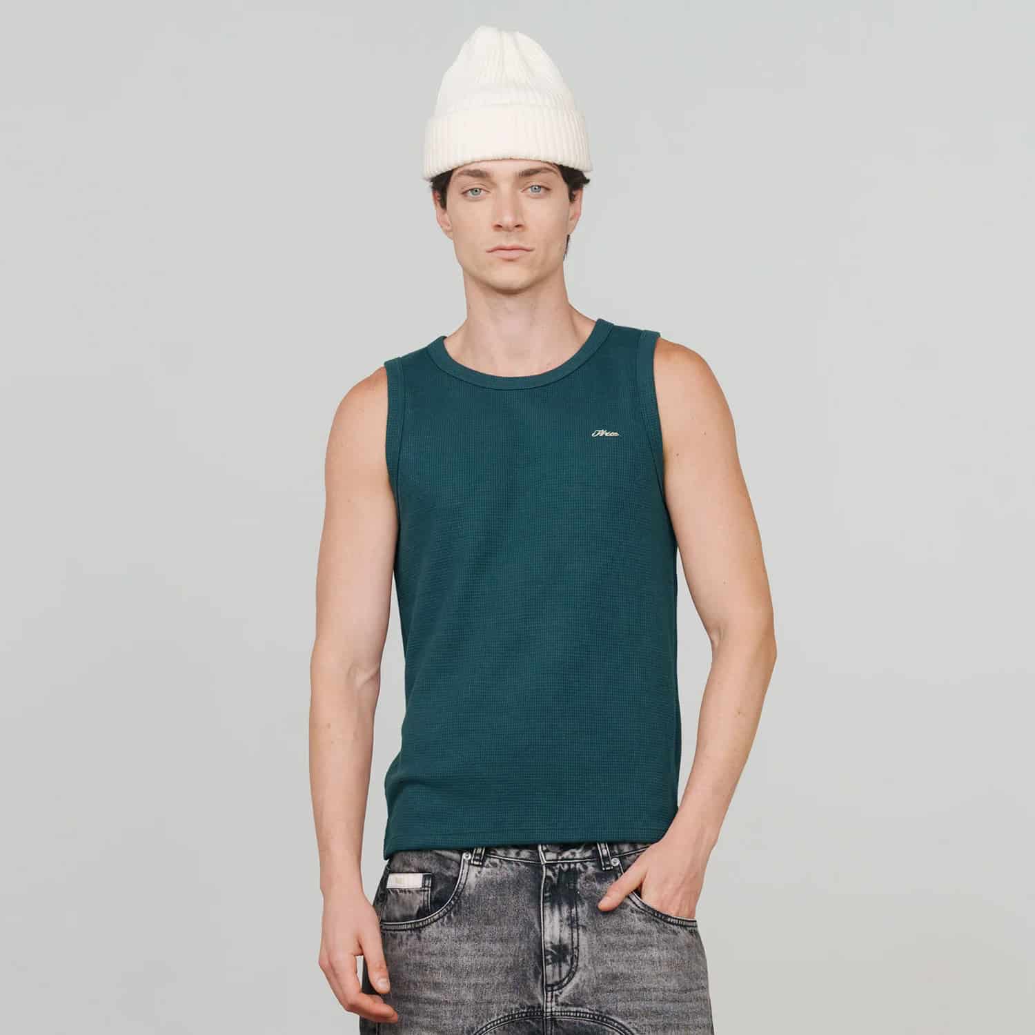 Textured Sleeveless T-Shirt - Pine Green - miniatura 9