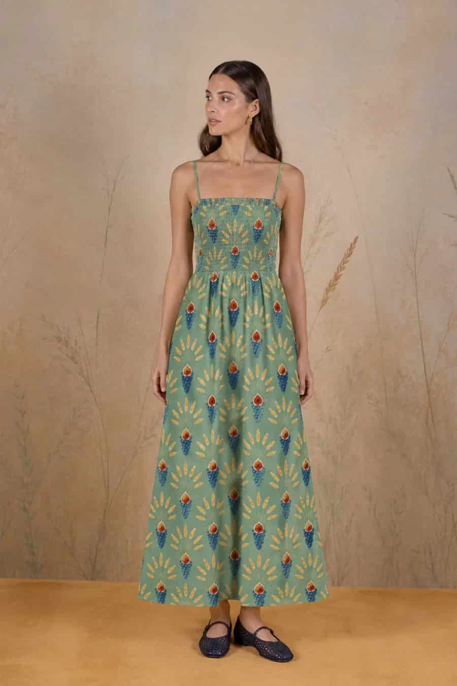 Women's Venustas long linen dress green - miniatura 1