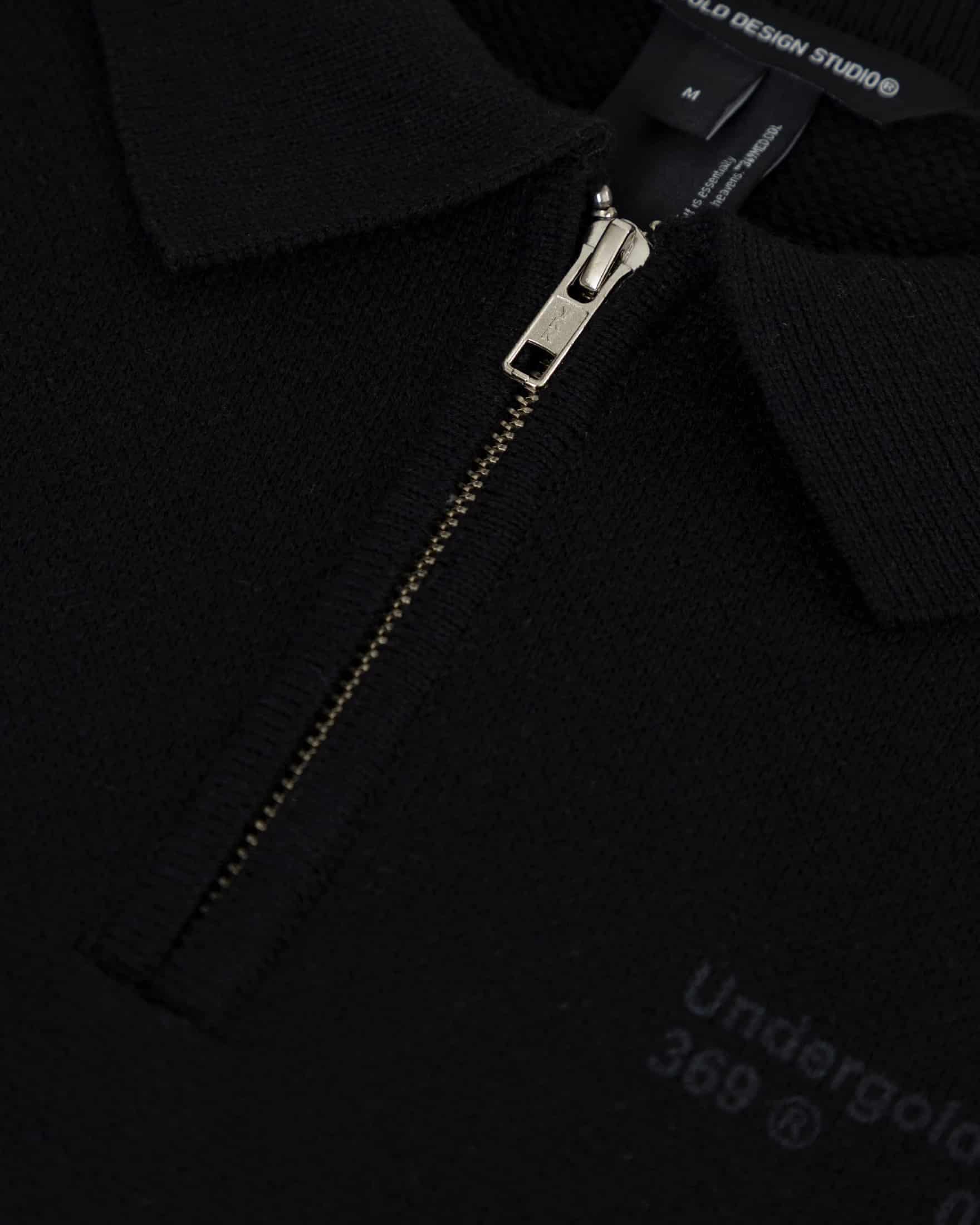 Line Knit Zip Up Long Sleeve Polo Shirt Black - miniatura 4