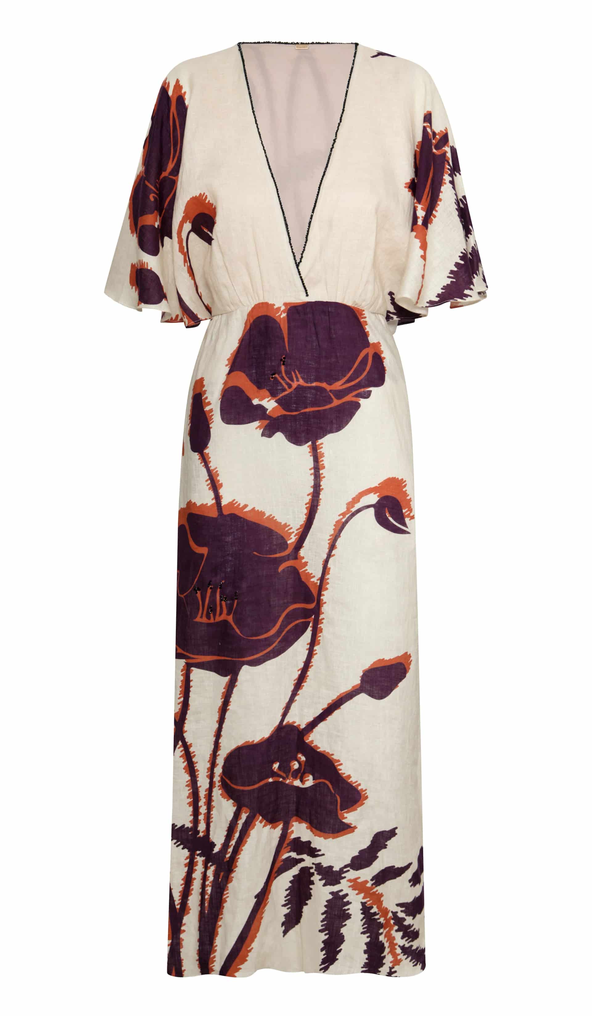 Topacio Linen Tunic Dress / Ecru - Purple Gladiolos - miniatura 6