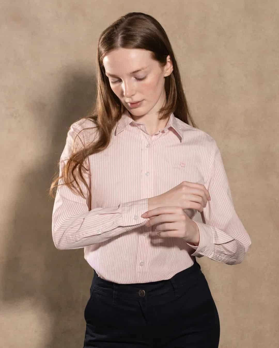 Camisa Antimanchas de Mujer Popelina Rayas Rosadas - miniatura 7